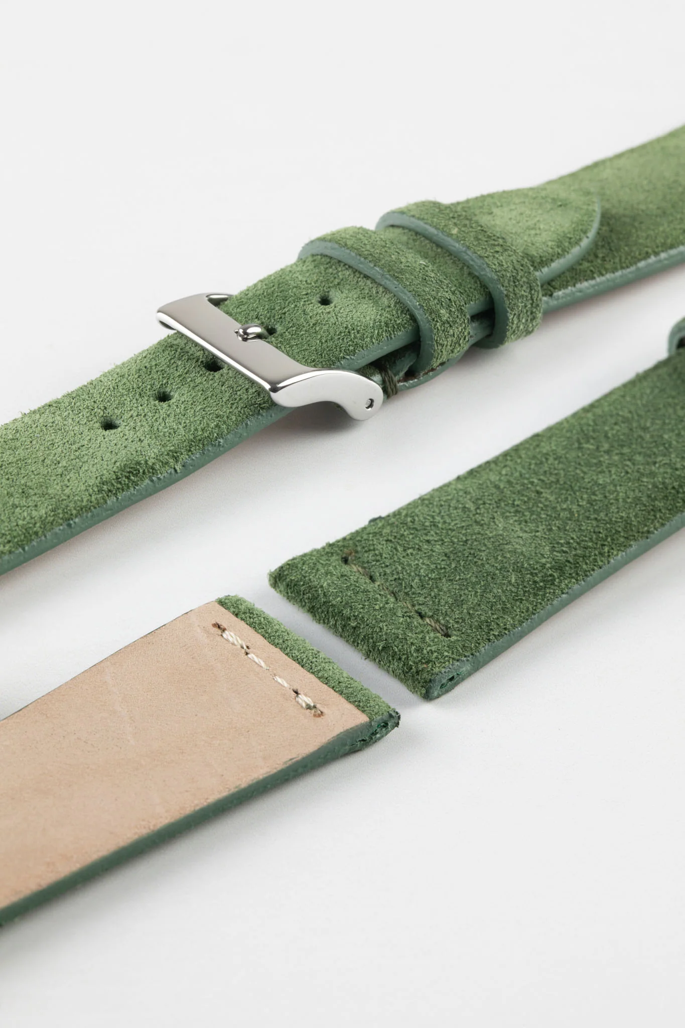 JPM Italian Suede Leather Watch Strap in MOSS GREEN - Image 7