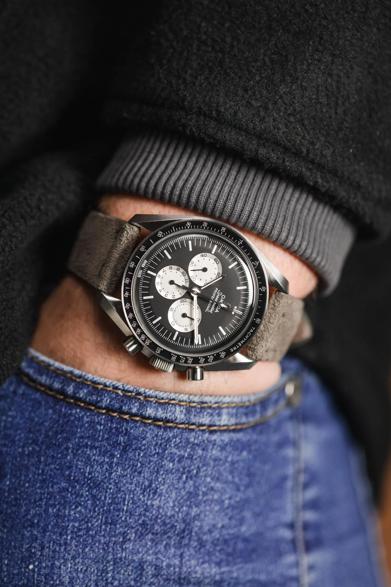 JPM Italian Suede Leather Watch Strap in SPACE GREY - Image 4
