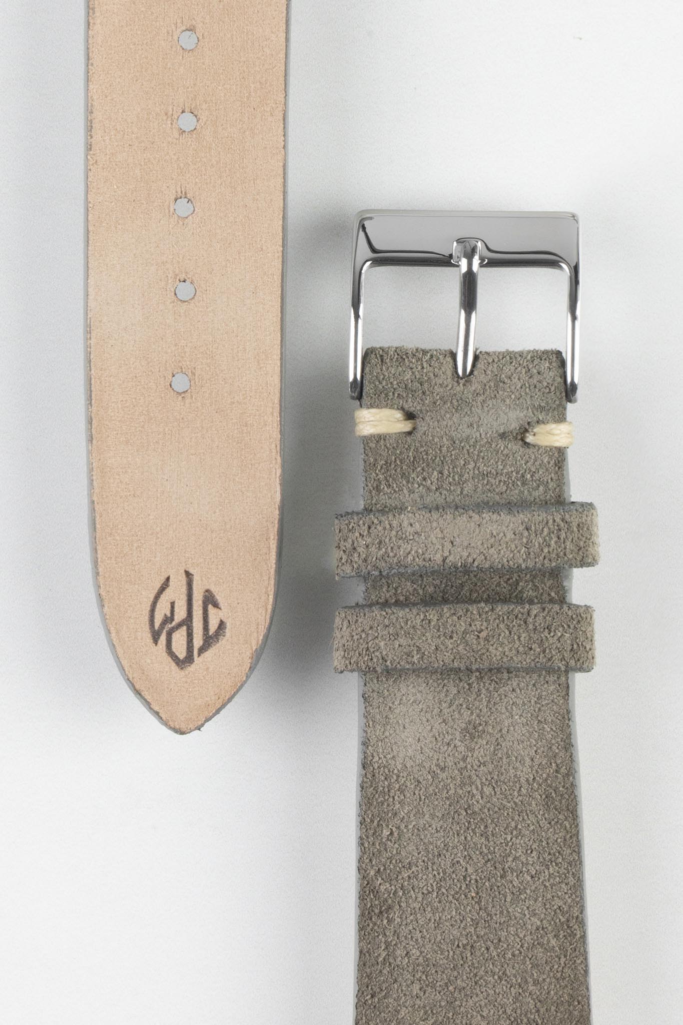 JPM Italian Vintage Suede Leather Watch Strap in STONE GREY - Image 3