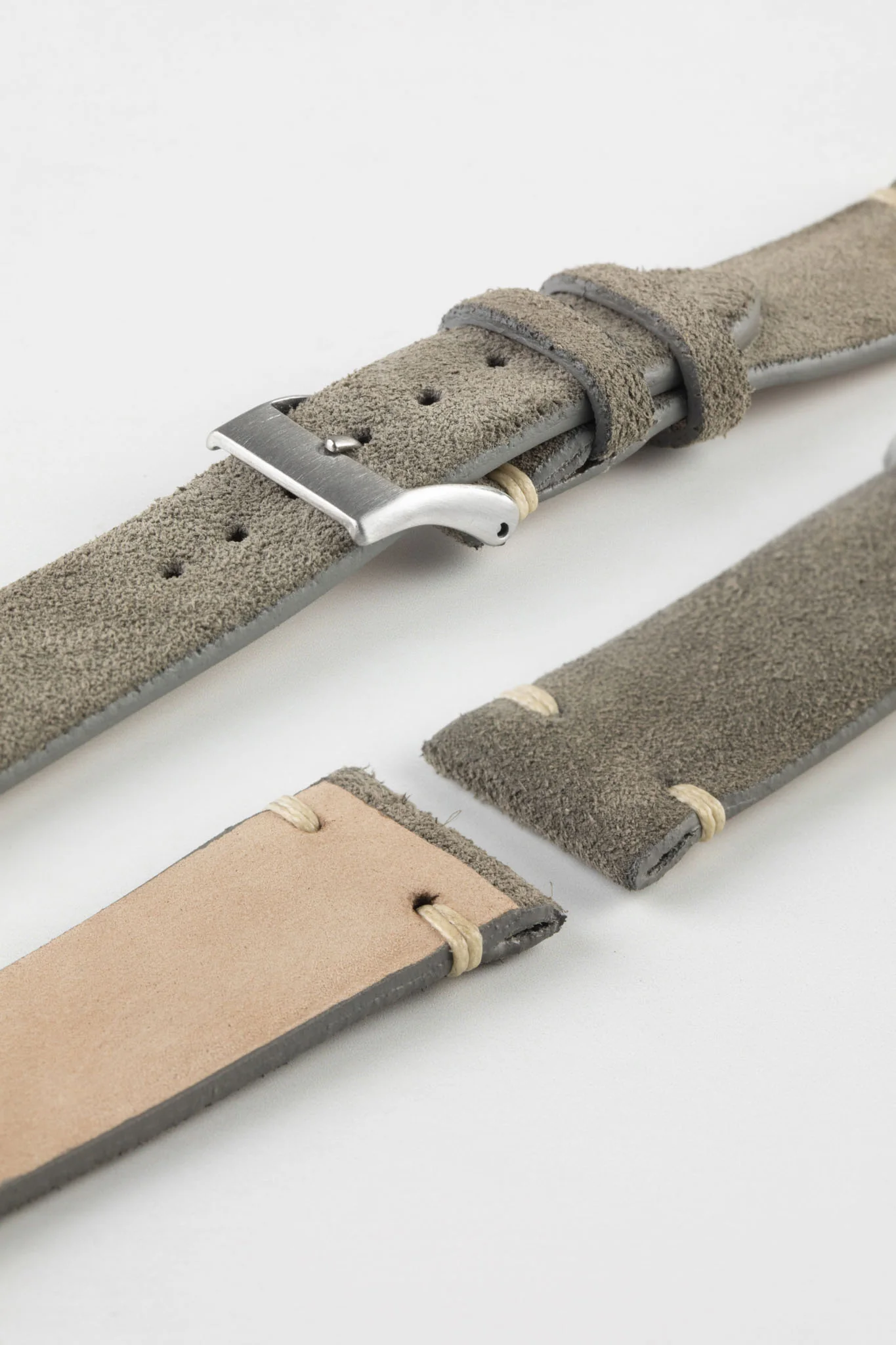 JPM Italian Vintage Suede Leather Watch Strap in STONE GREY - Image 6