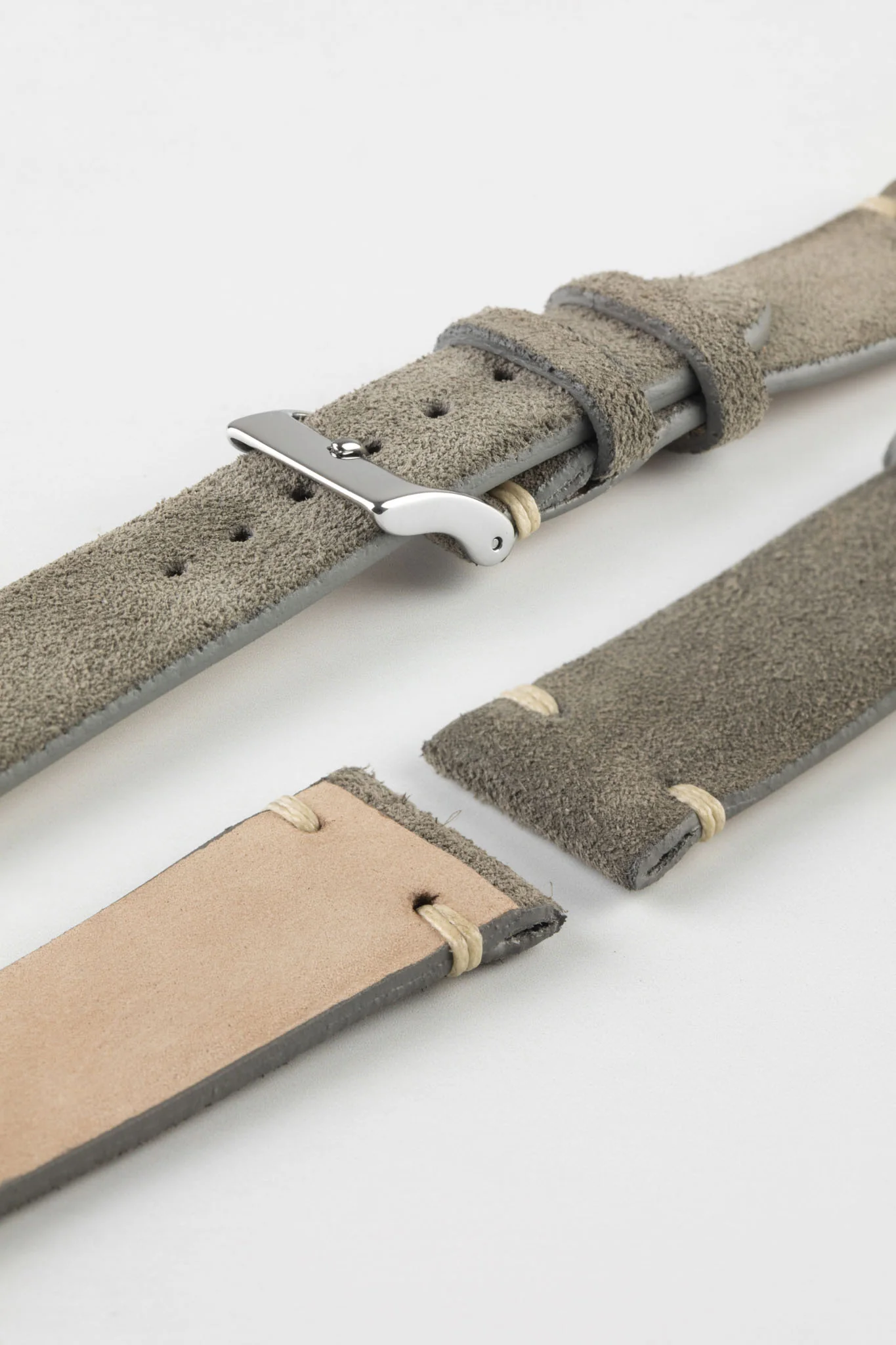 JPM Italian Vintage Suede Leather Watch Strap in STONE GREY - Image 7