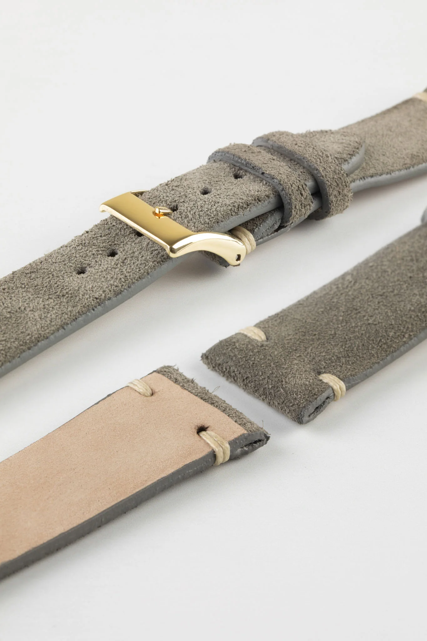 JPM Italian Vintage Suede Leather Watch Strap in STONE GREY - Image 8