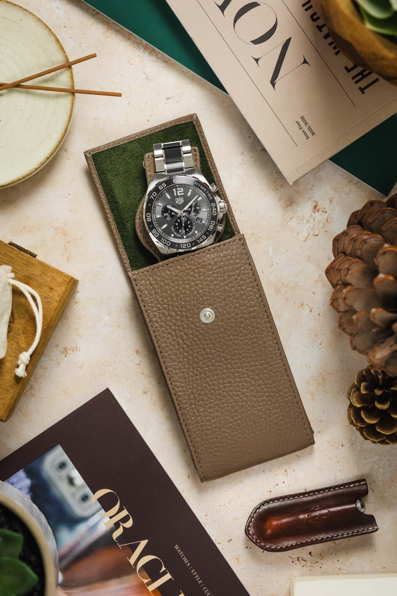 JPM Luxe Leather Watch Pouch in TAUPE - Image 2