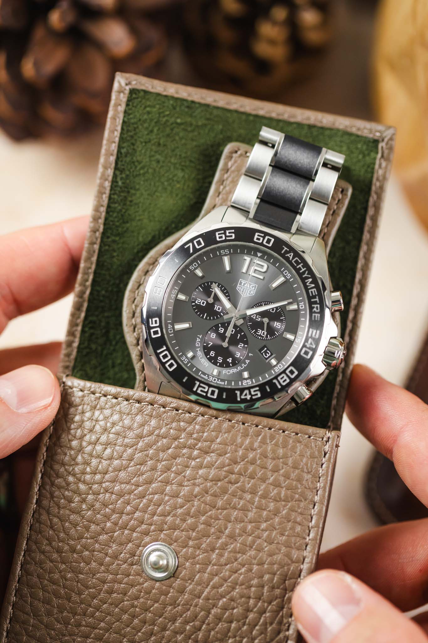 JPM Luxe Leather Watch Pouch in TAUPE - Image 4