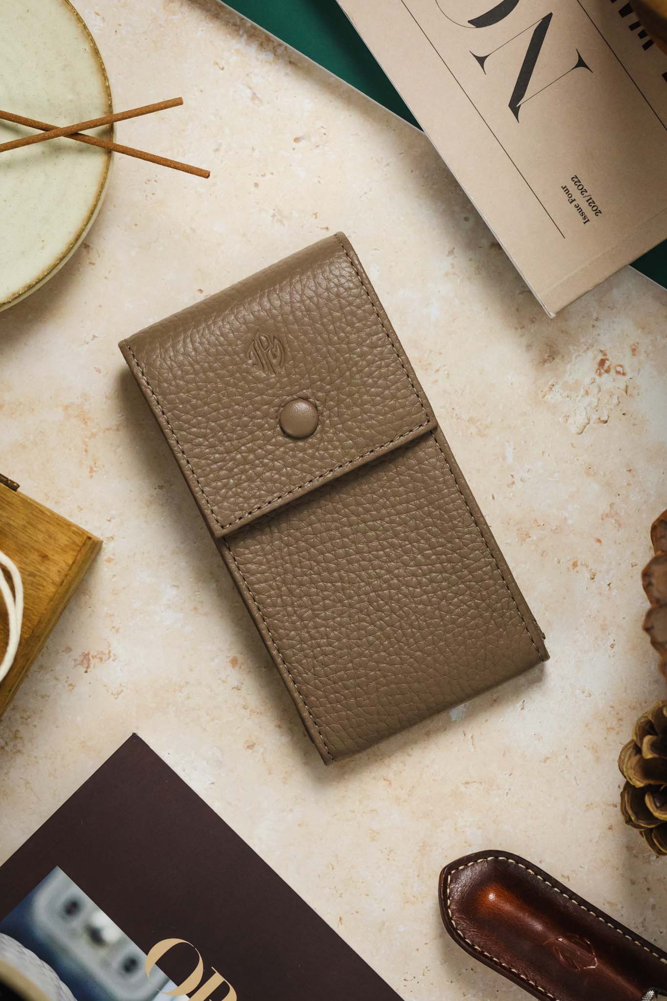 JPM Luxe Leather Watch Pouch in TAUPE - Image 6