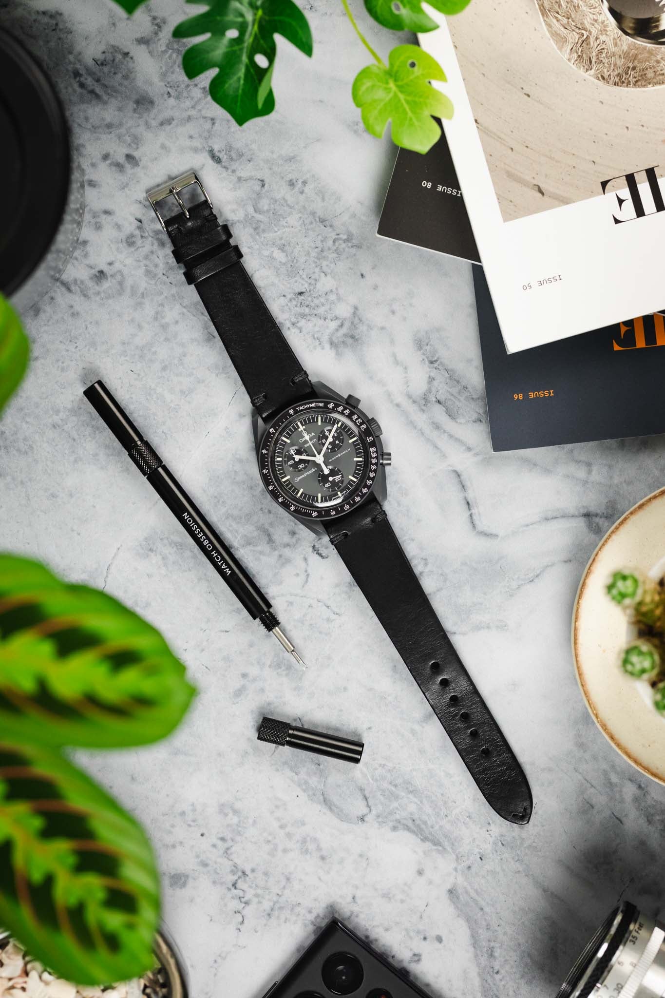 JPM NERO Vintage Leather Watch Strap in BLACK - Image 10