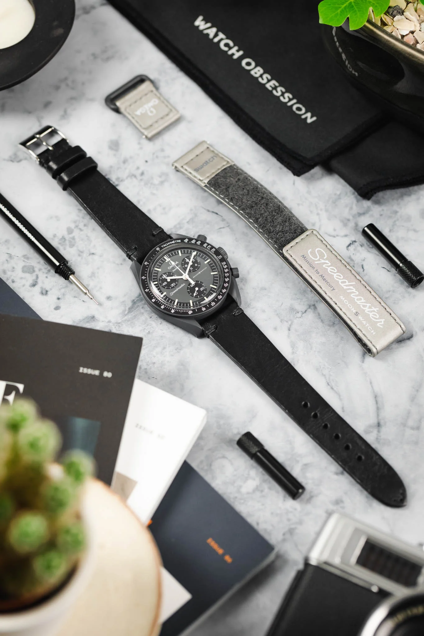 JPM NERO Vintage Leather Watch Strap in BLACK - Image 4