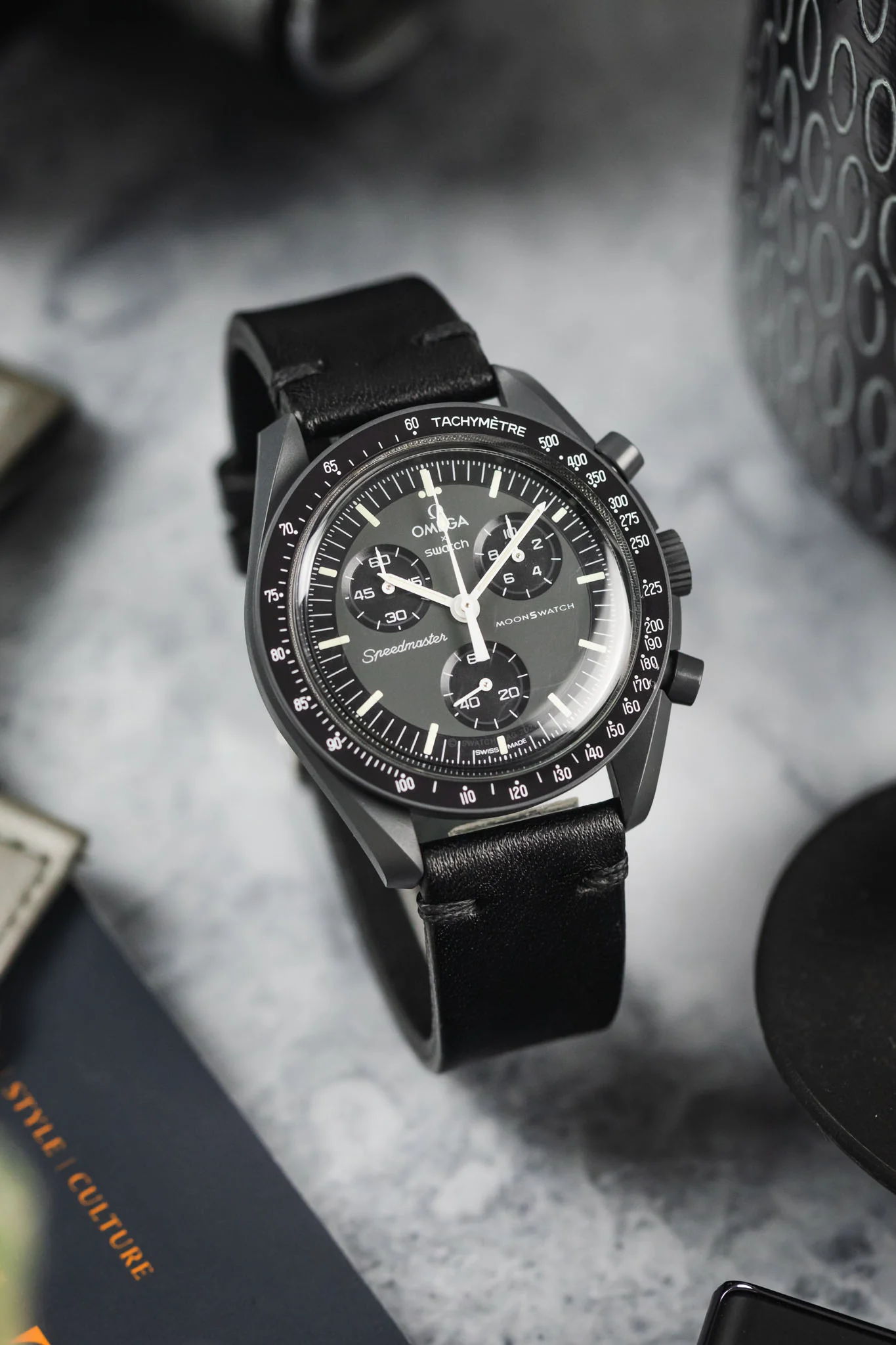 JPM NERO Vintage Leather Watch Strap in BLACK - Image 6