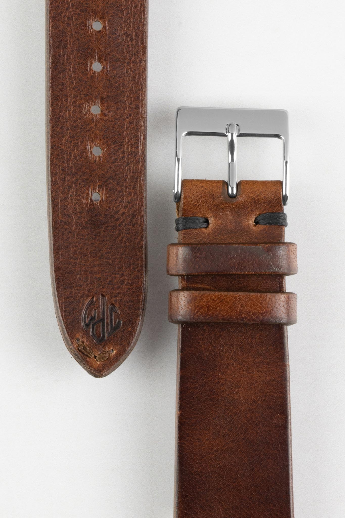 JPM NERO Vintage Leather Watch Strap in DISTRESSED BROWN - Image 3