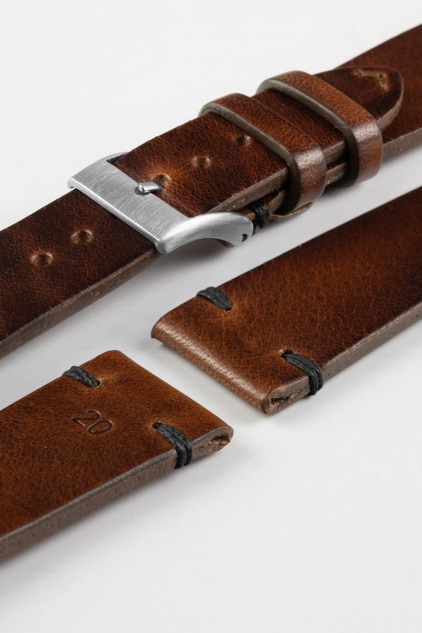 JPM NERO Vintage Leather Watch Strap in DISTRESSED BROWN - Image 5