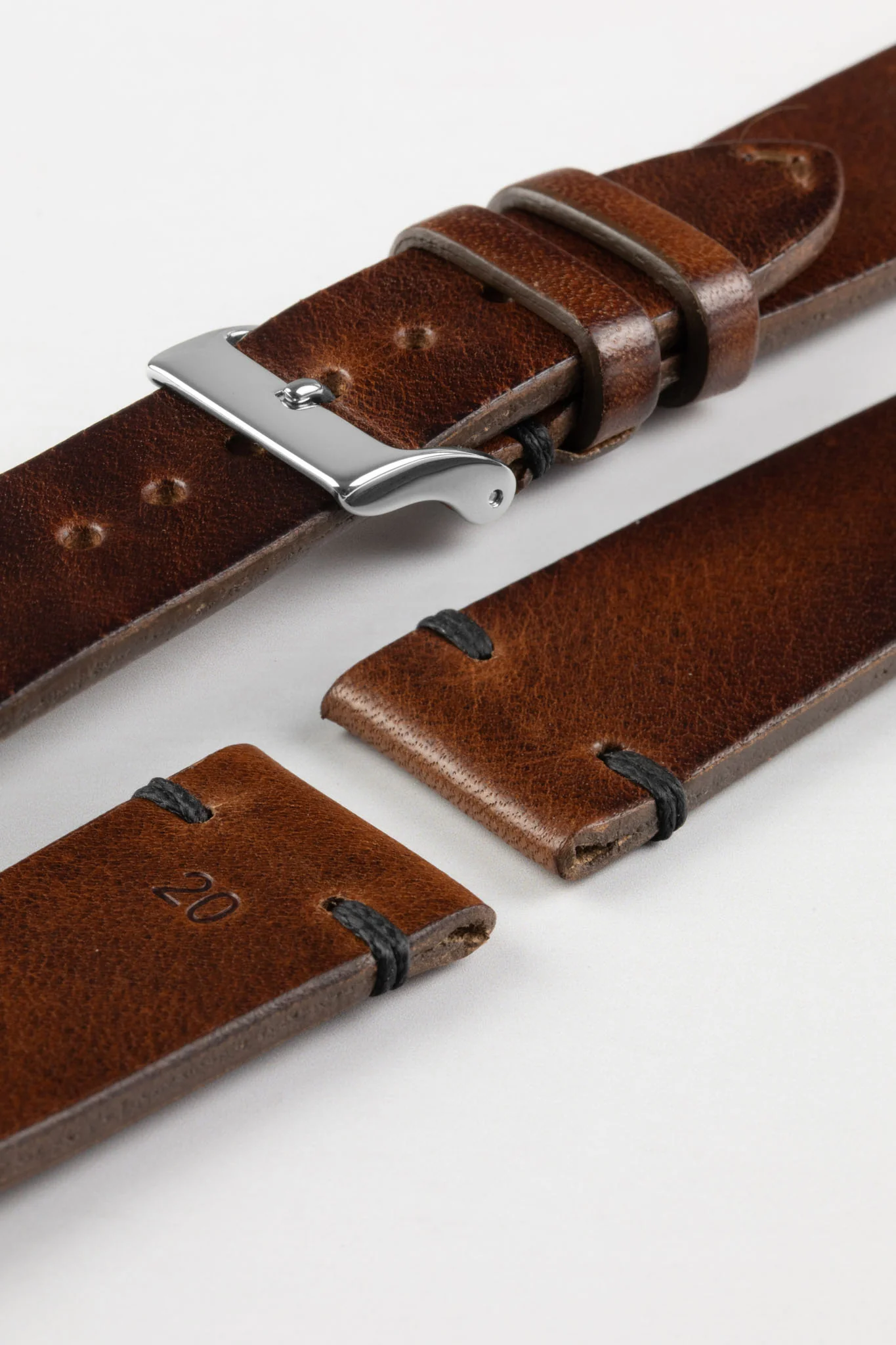 JPM NERO Vintage Leather Watch Strap in DISTRESSED BROWN - Image 6