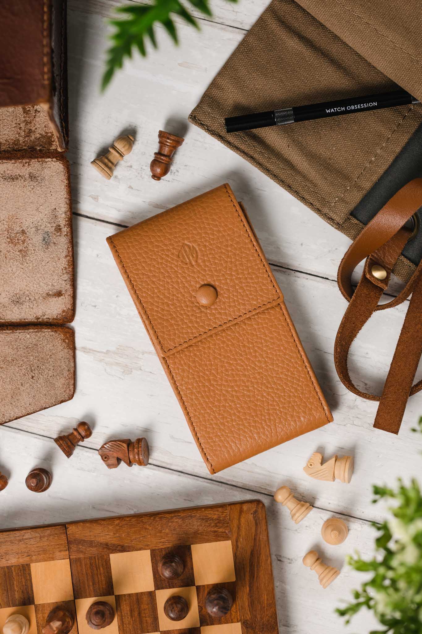 JPM Luxe Leather Watch Travel Pouch in CAMEL - Image 2