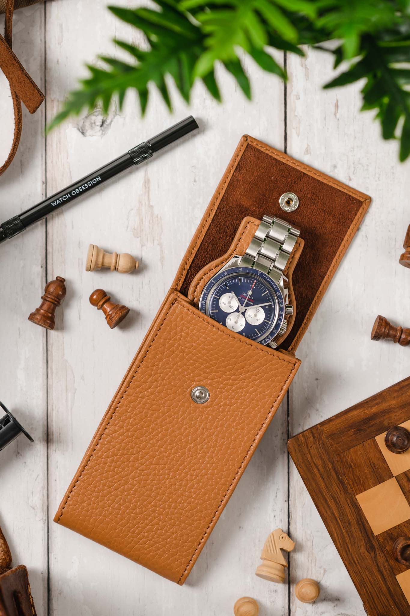 JPM Luxe Leather Watch Travel Pouch in CAMEL - Image 6