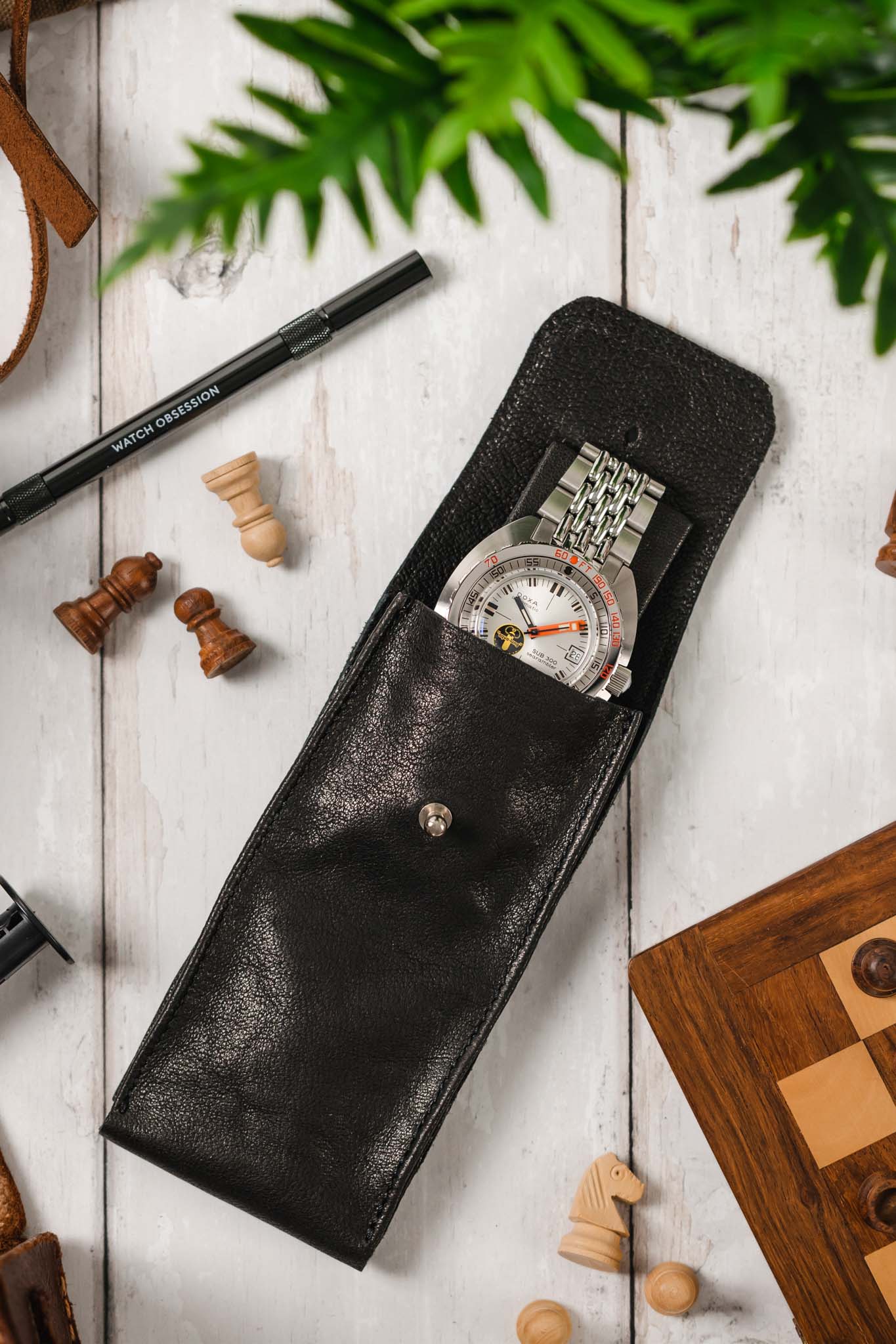 JPM Single Watch Leather Travel Pouch in BLACK - Image 6