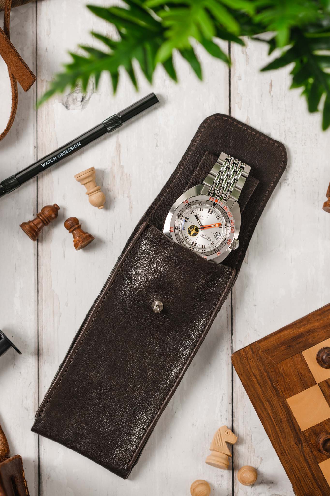 JPM Single Watch Leather Travel Pouch in BROWN - Image 6
