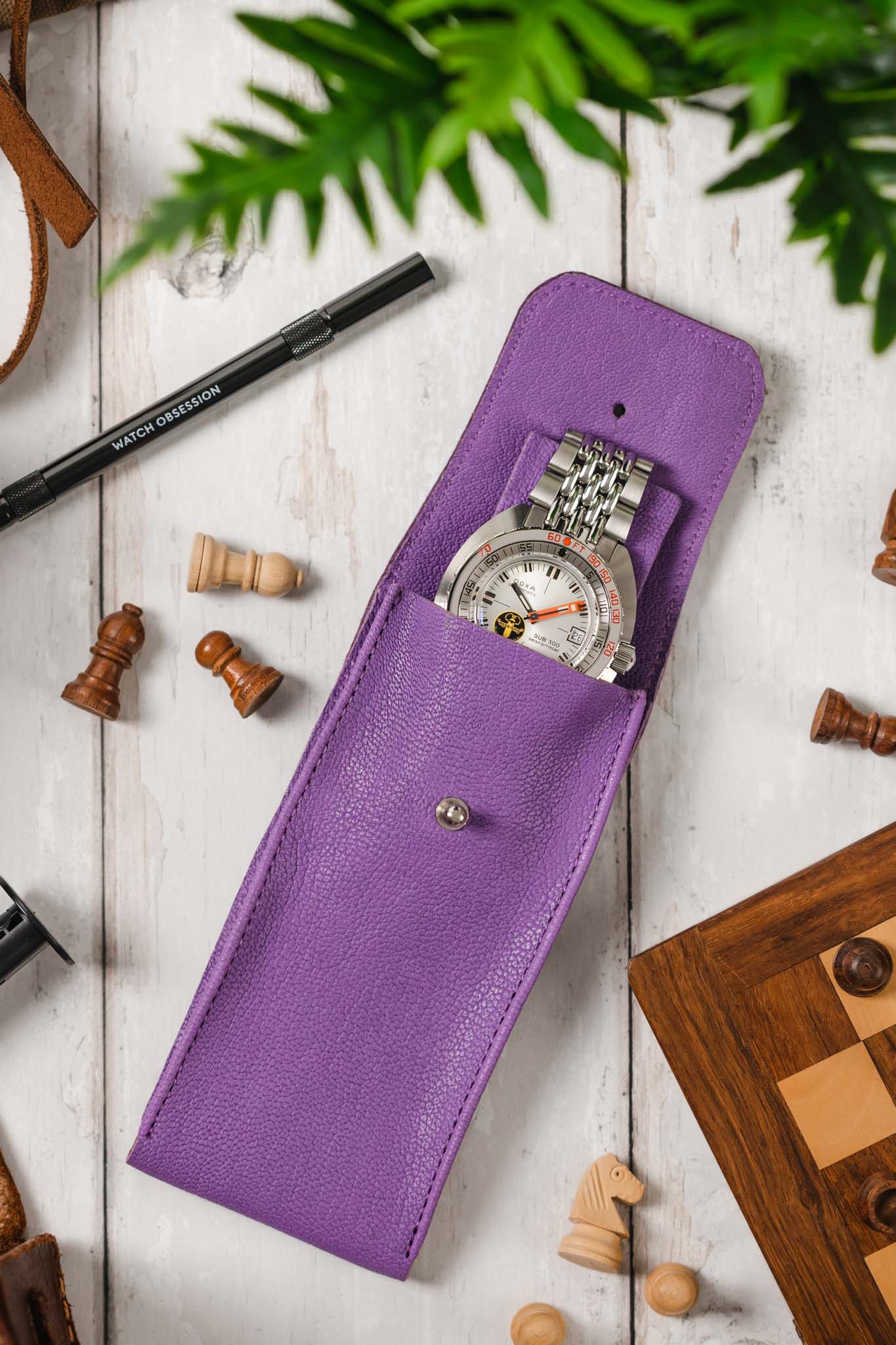 JPM Single Watch Leather Travel Pouch in PURPLE - Image 6