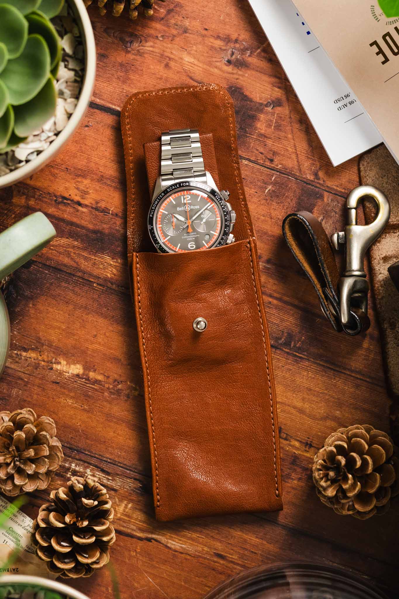 JPM Single Watch Leather Travel Pouch in Tan - Image 4