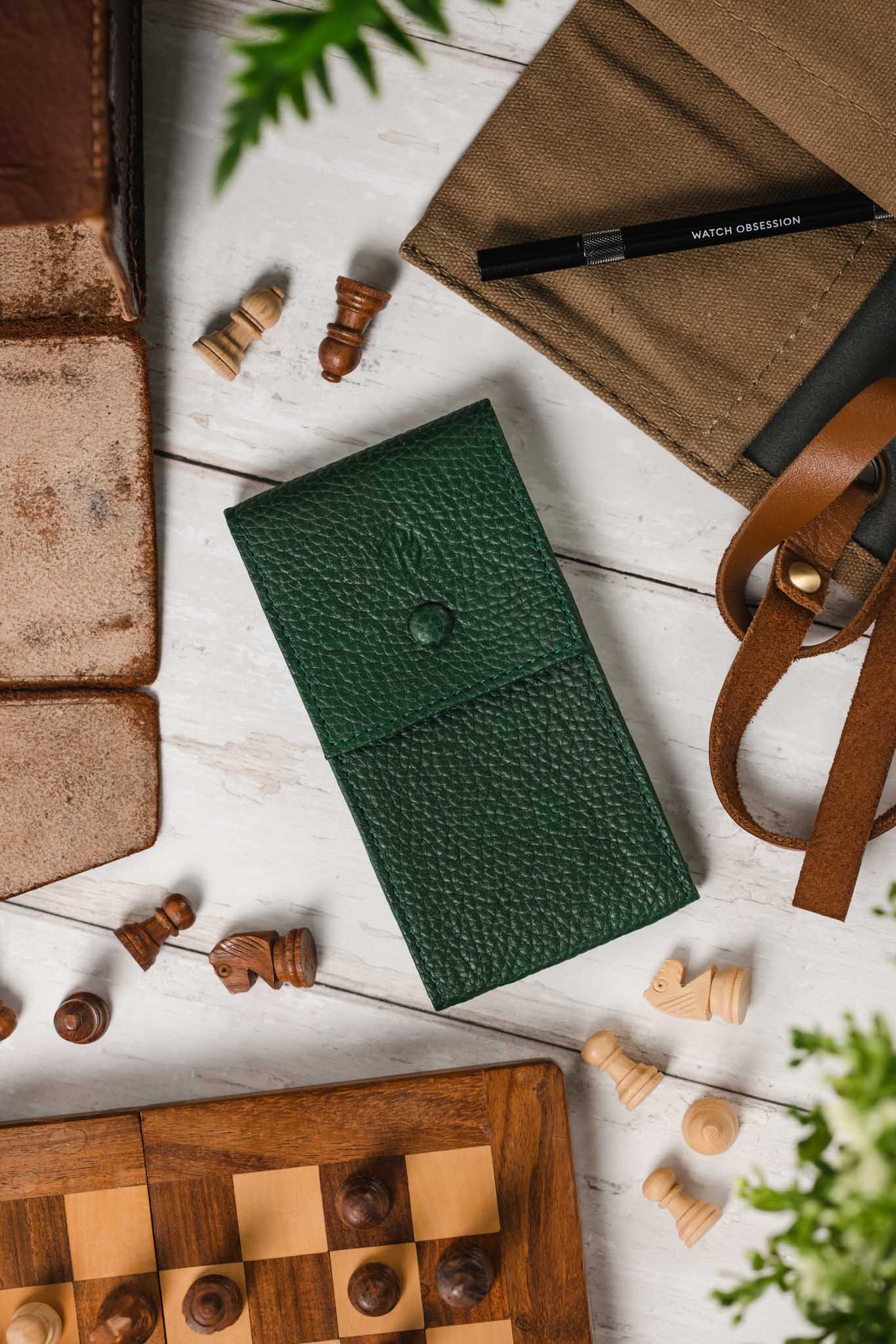 JPM Luxe Leather Watch Pouch in GREEN - Image 2