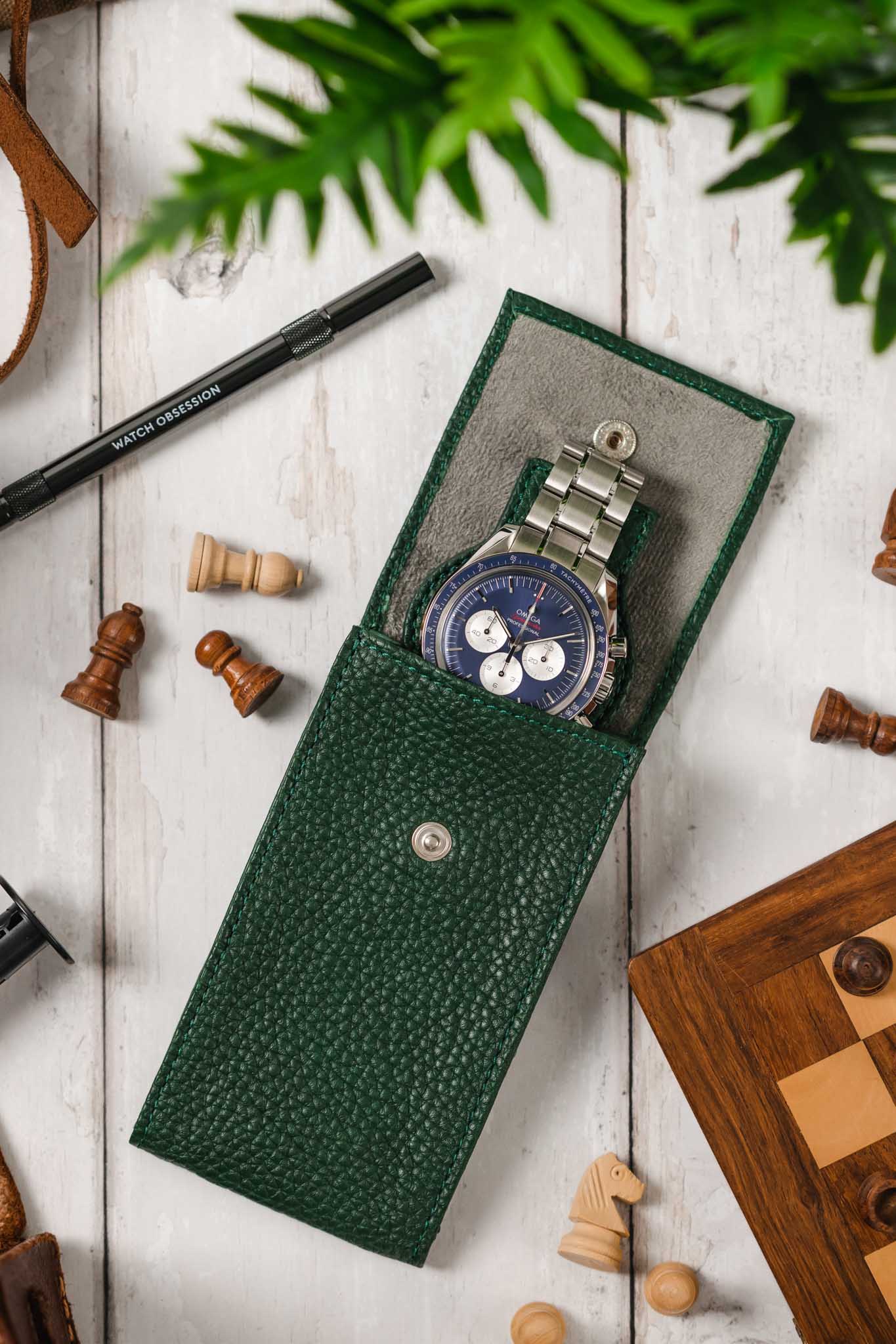 JPM Luxe Leather Watch Pouch in GREEN - Image 6