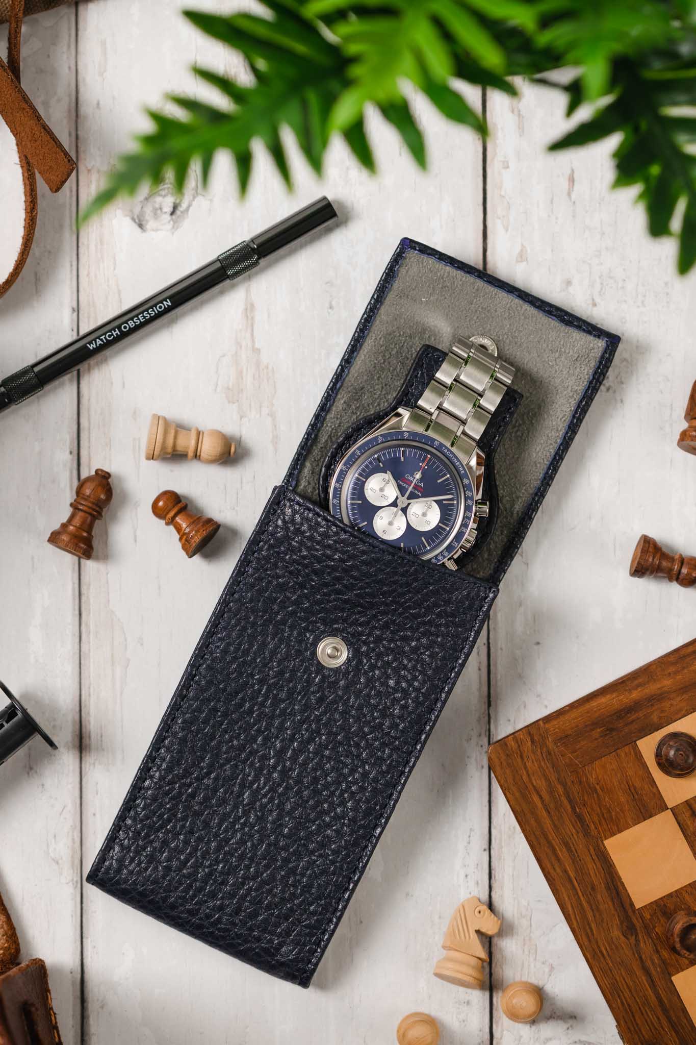 JPM Luxe Leather Watch Pouch in BLUE - Image 2
