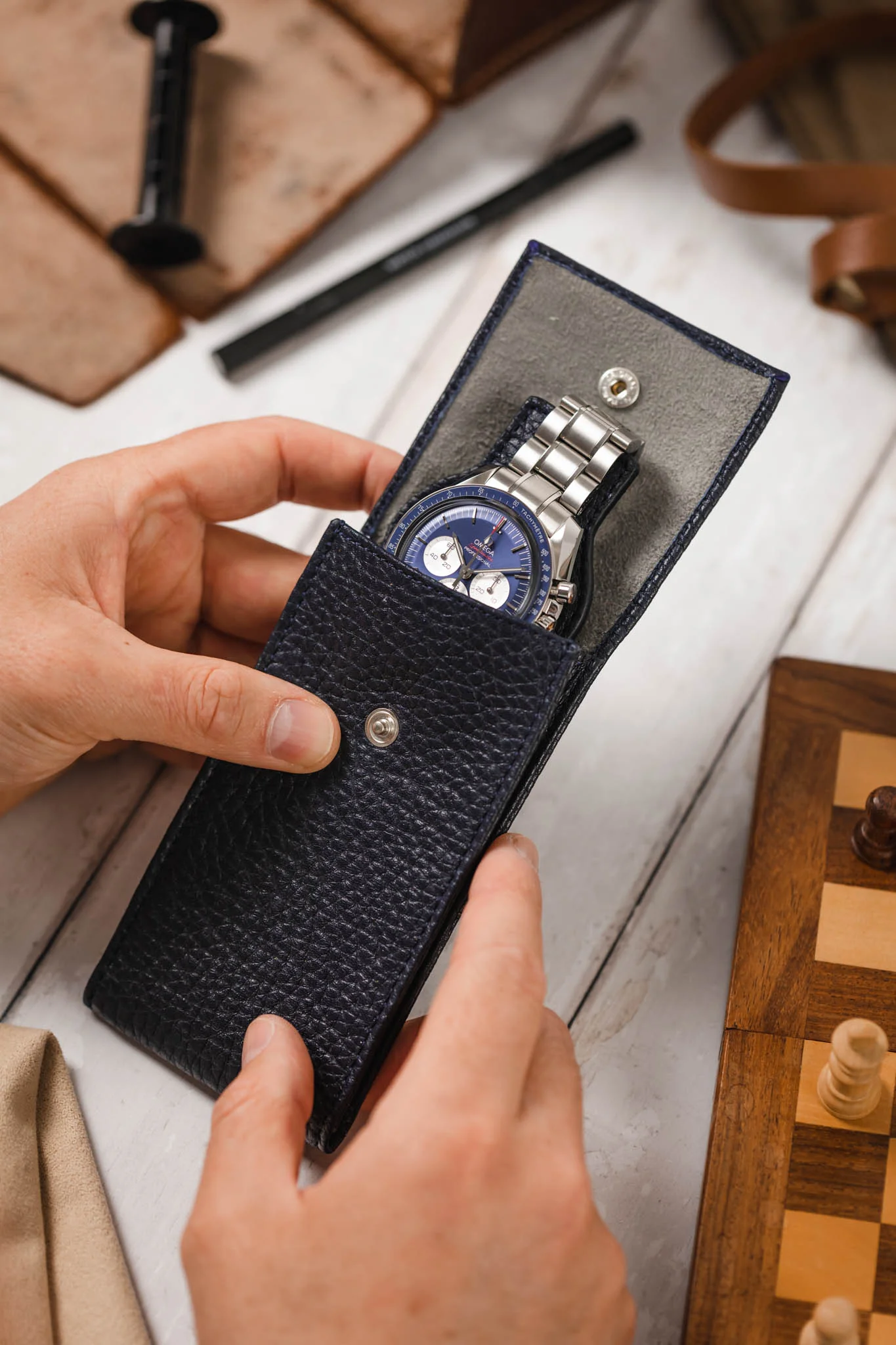 JPM Luxe Leather Watch Pouch in BLUE - Image 6