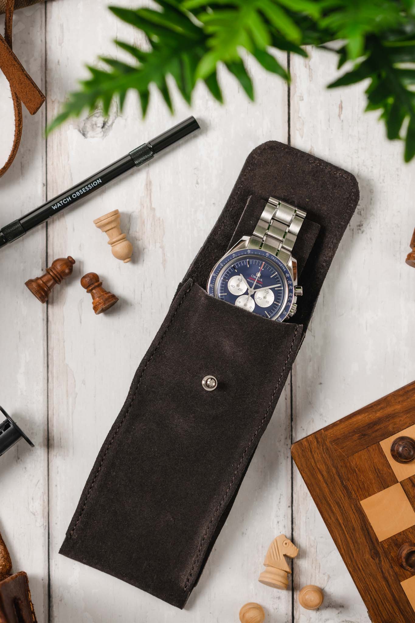 JPM Single Watch Vintage Suede Travel Pouch in DARK BROWN - Image 6