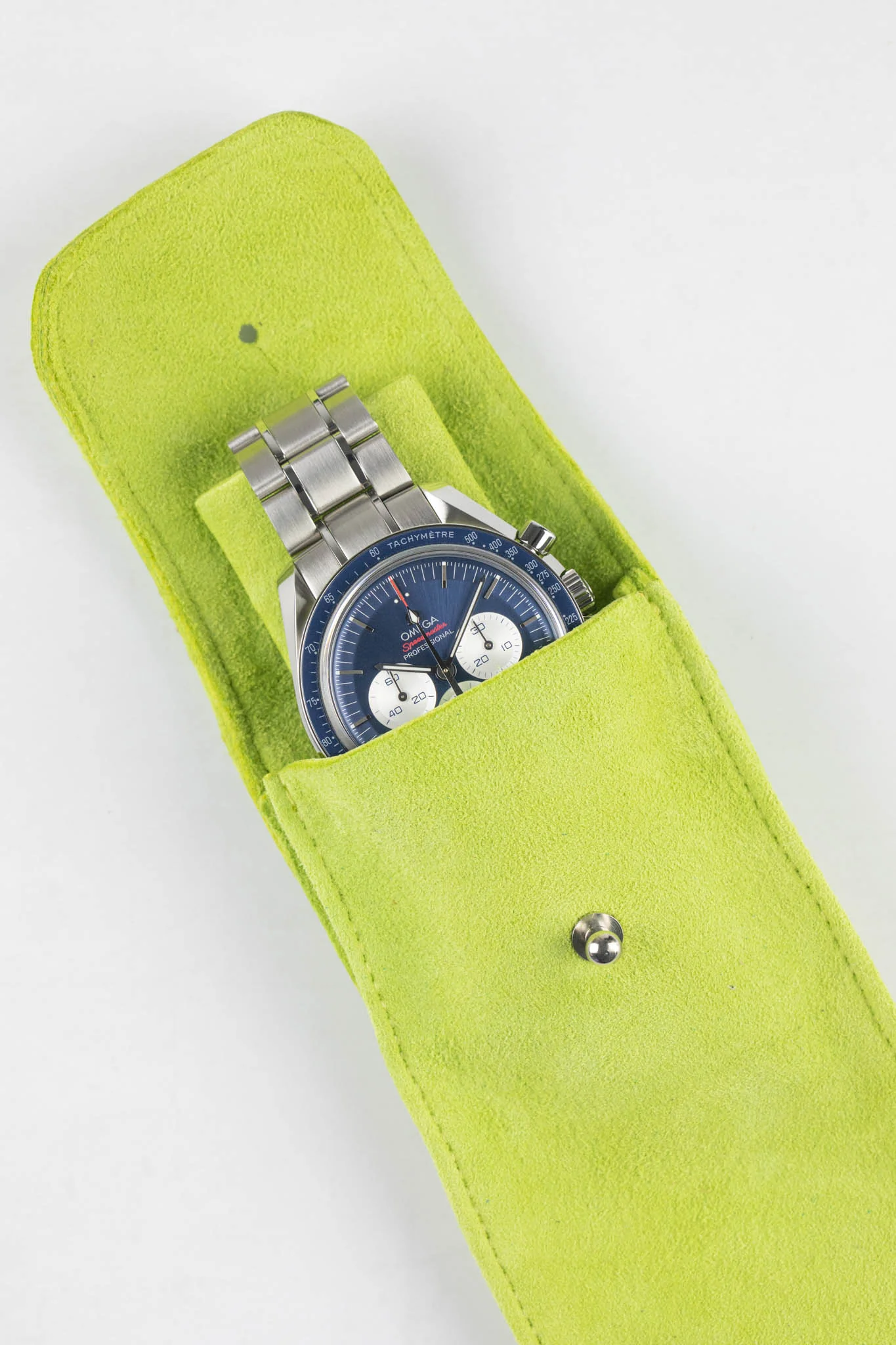JPM Single Watch Vintage Suede Travel Pouch in LIME GREEN - Image 5