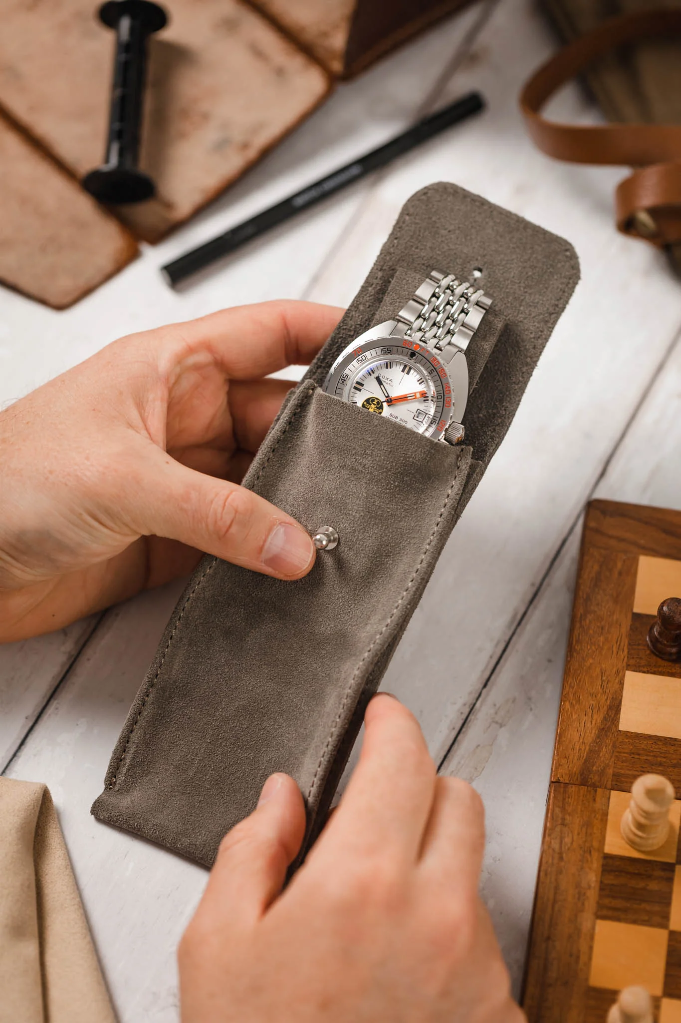 JPM Single Watch Vintage Suede Travel Pouch in SPACE GREY - Image 4