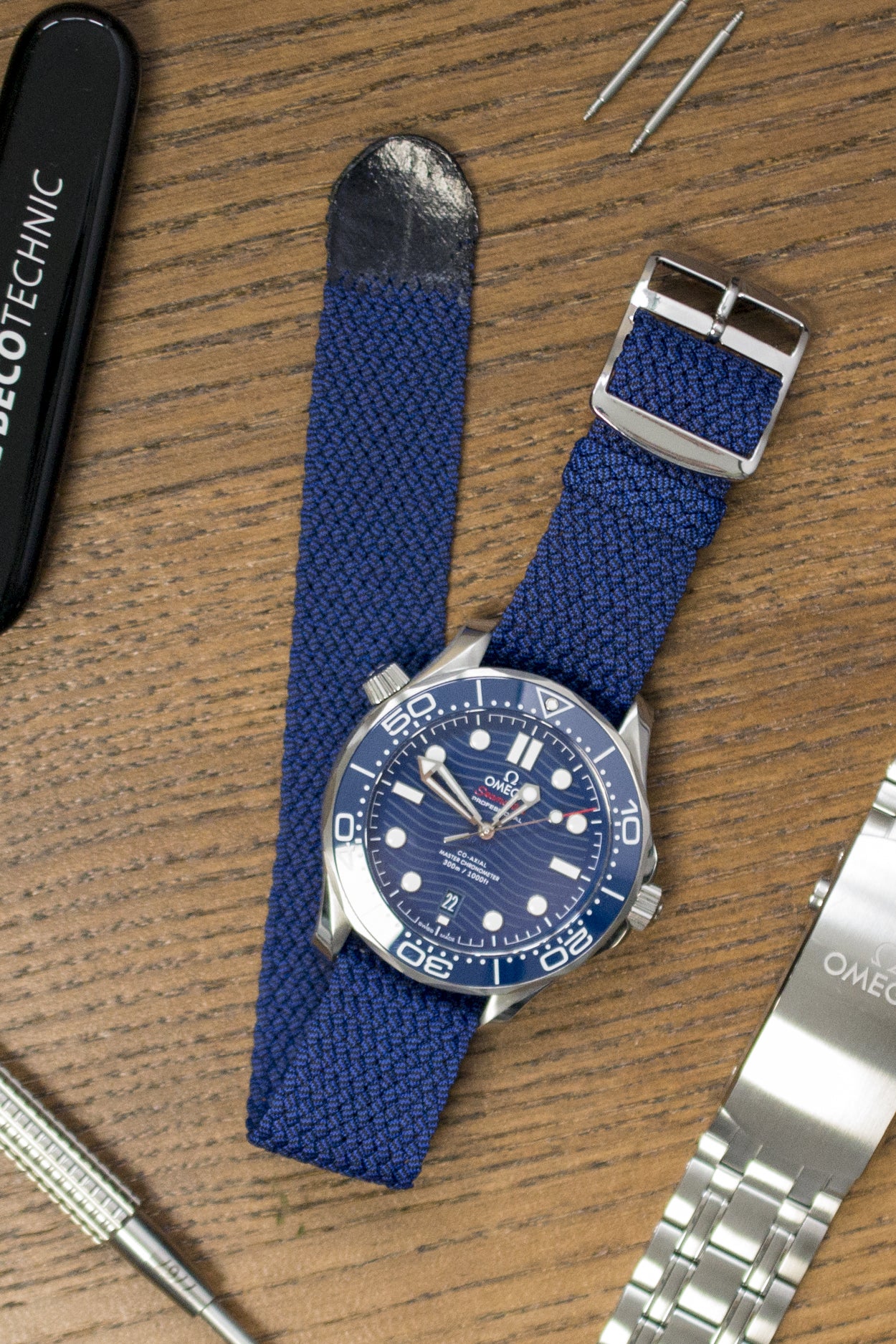 MELANGE PERLON Braided Watch Strap & Buckle in DEEP BLUE - Image 2