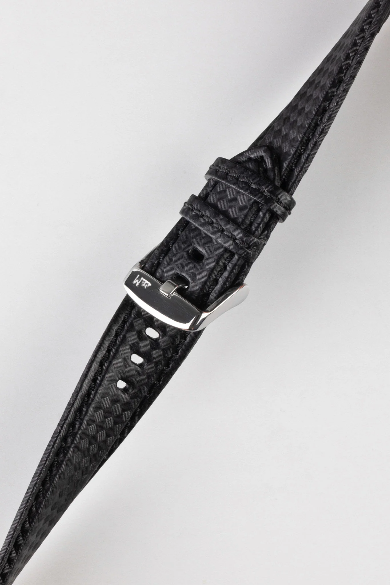 Morellato BIKING Carbon Fibre-Embossed Calfskin Leather Watch Strap in BLACK with BLACK Stitch - Image 5