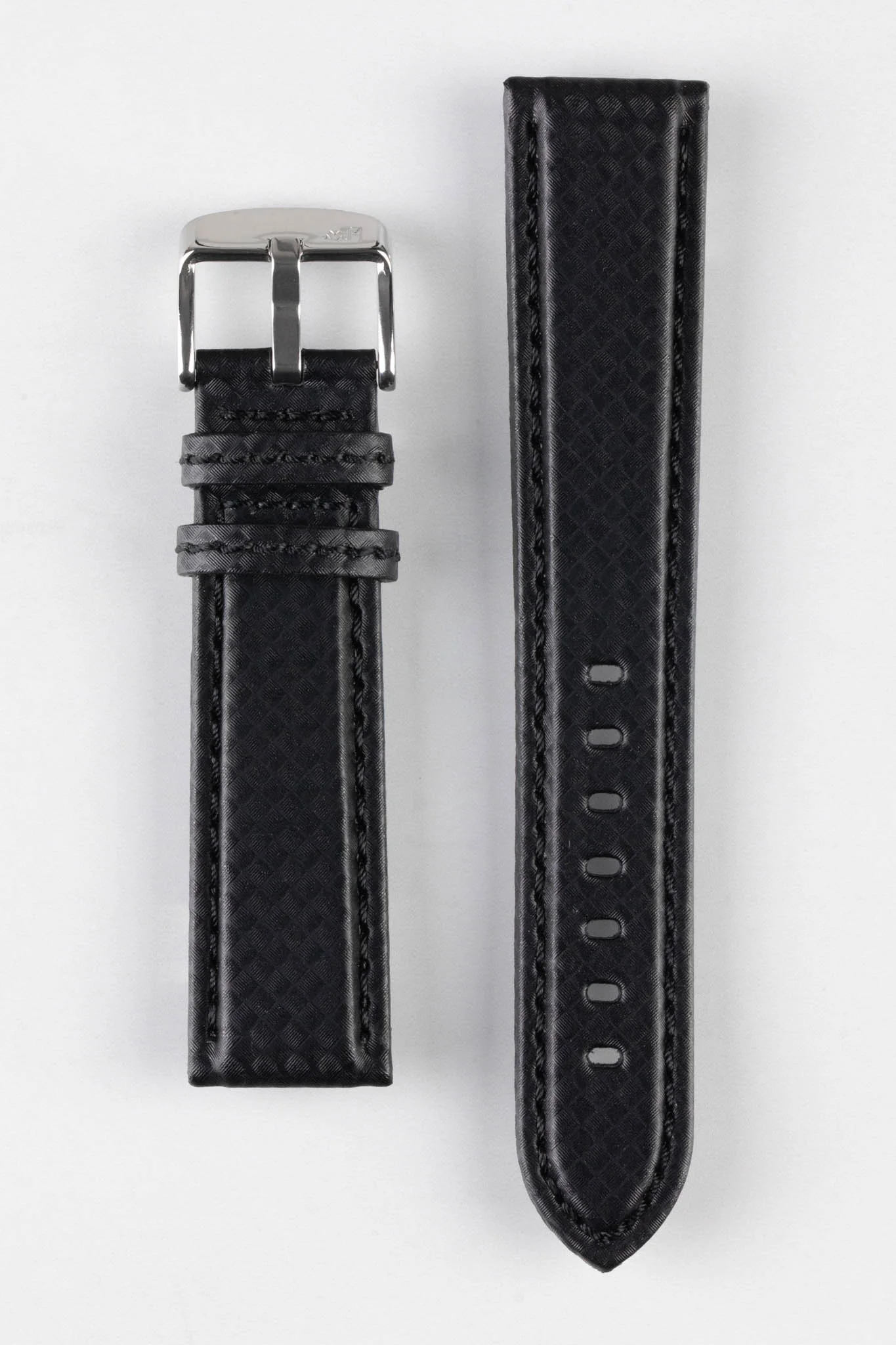 Morellato BIKING Carbon Fibre-Embossed Calfskin Leather Watch Strap in BLACK with BLACK Stitch - Image 8