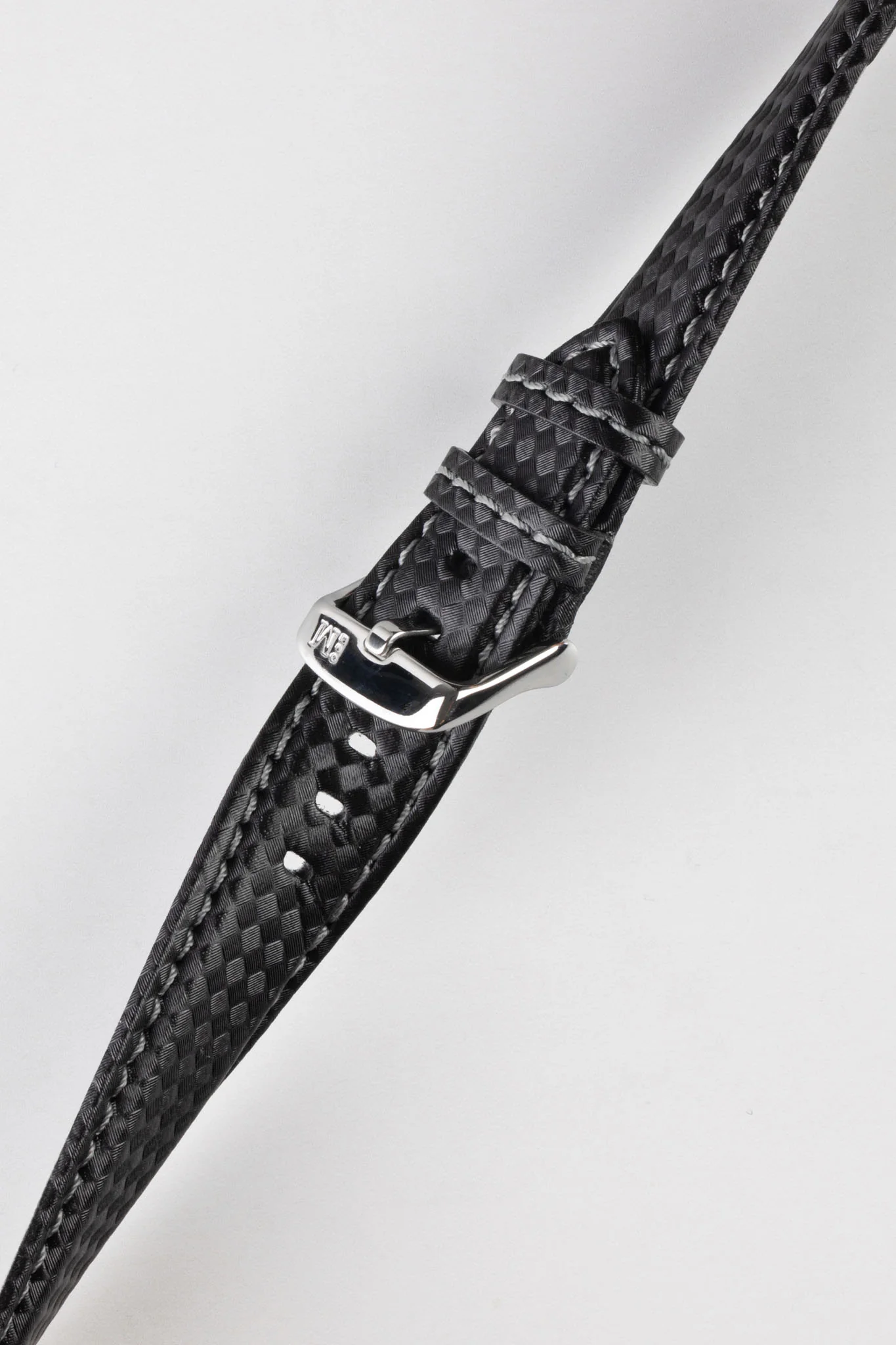 Morellato BIKING Carbon Fibre-Embossed Calfskin Leather Watch Strap in BLACK with GREY Stitch - Image 5