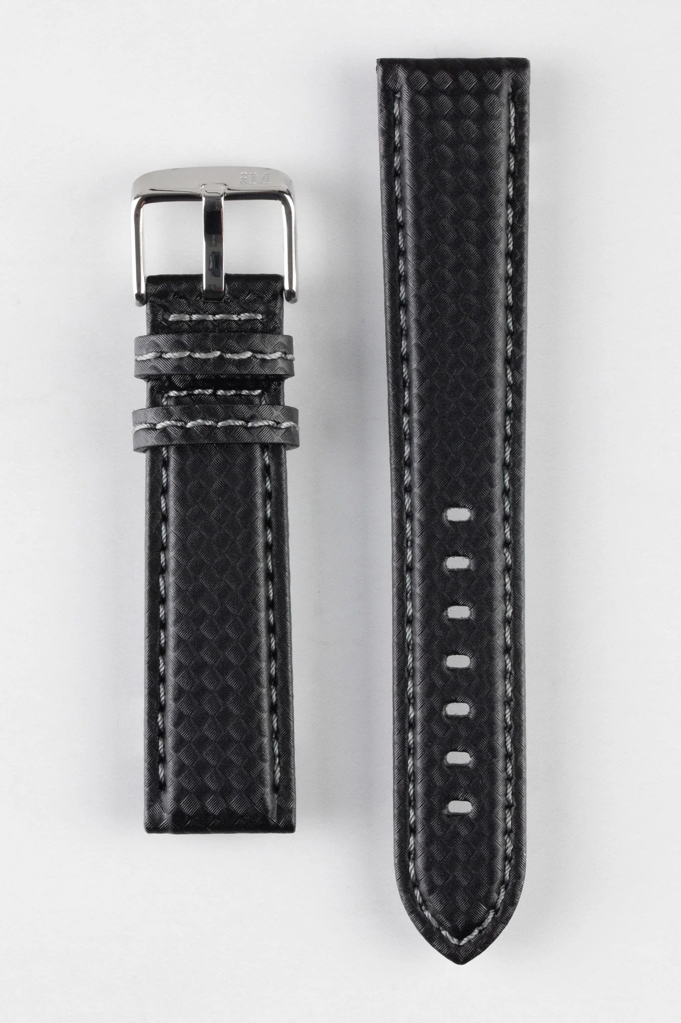 Morellato BIKING Carbon Fibre-Embossed Calfskin Leather Watch Strap in BLACK with GREY Stitch - Image 8