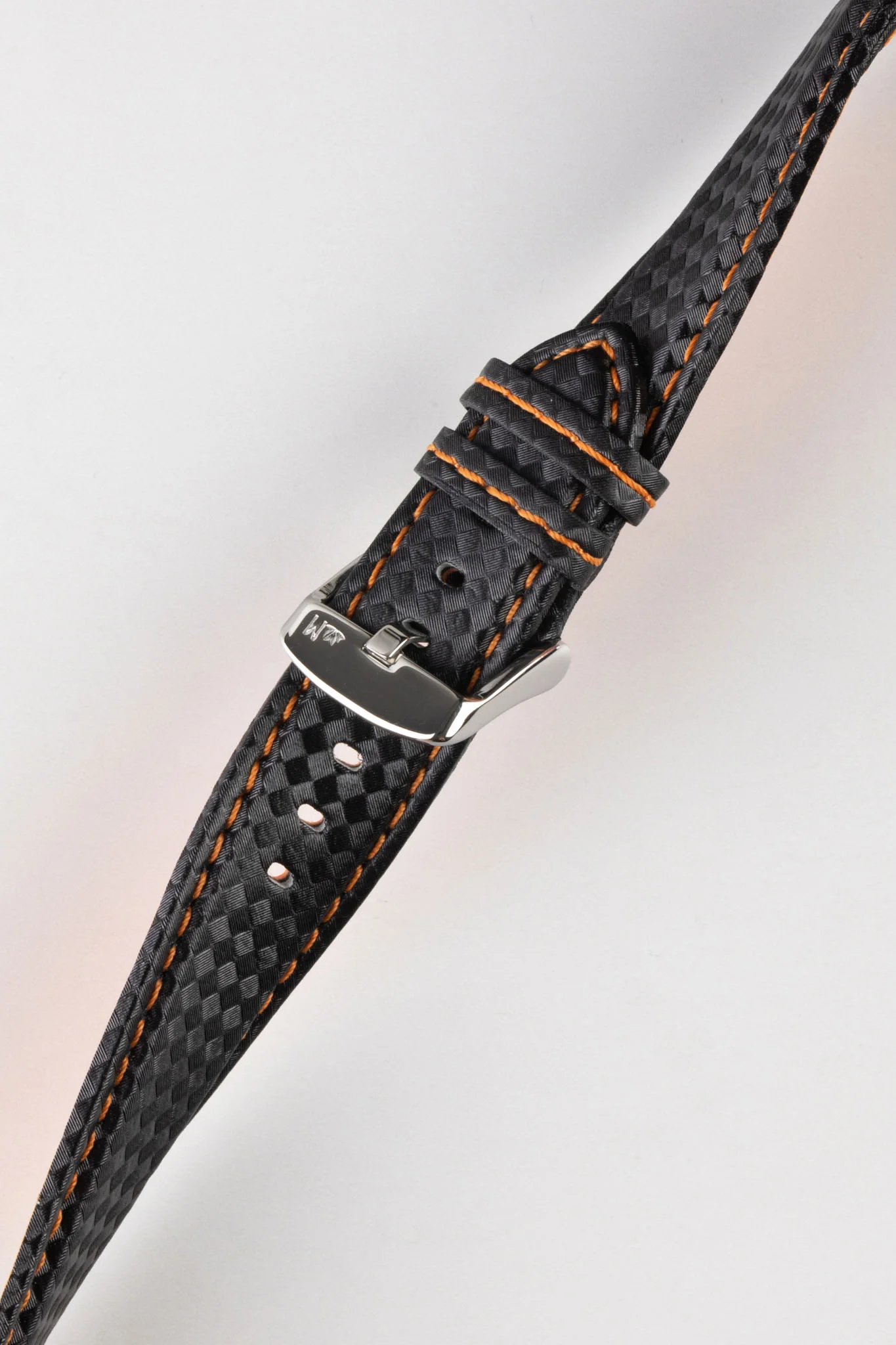 Morellato BIKING Carbon Fibre-Embossed Calfskin Leather Watch Strap in BLACK with ORANGE Stitching - Image 5