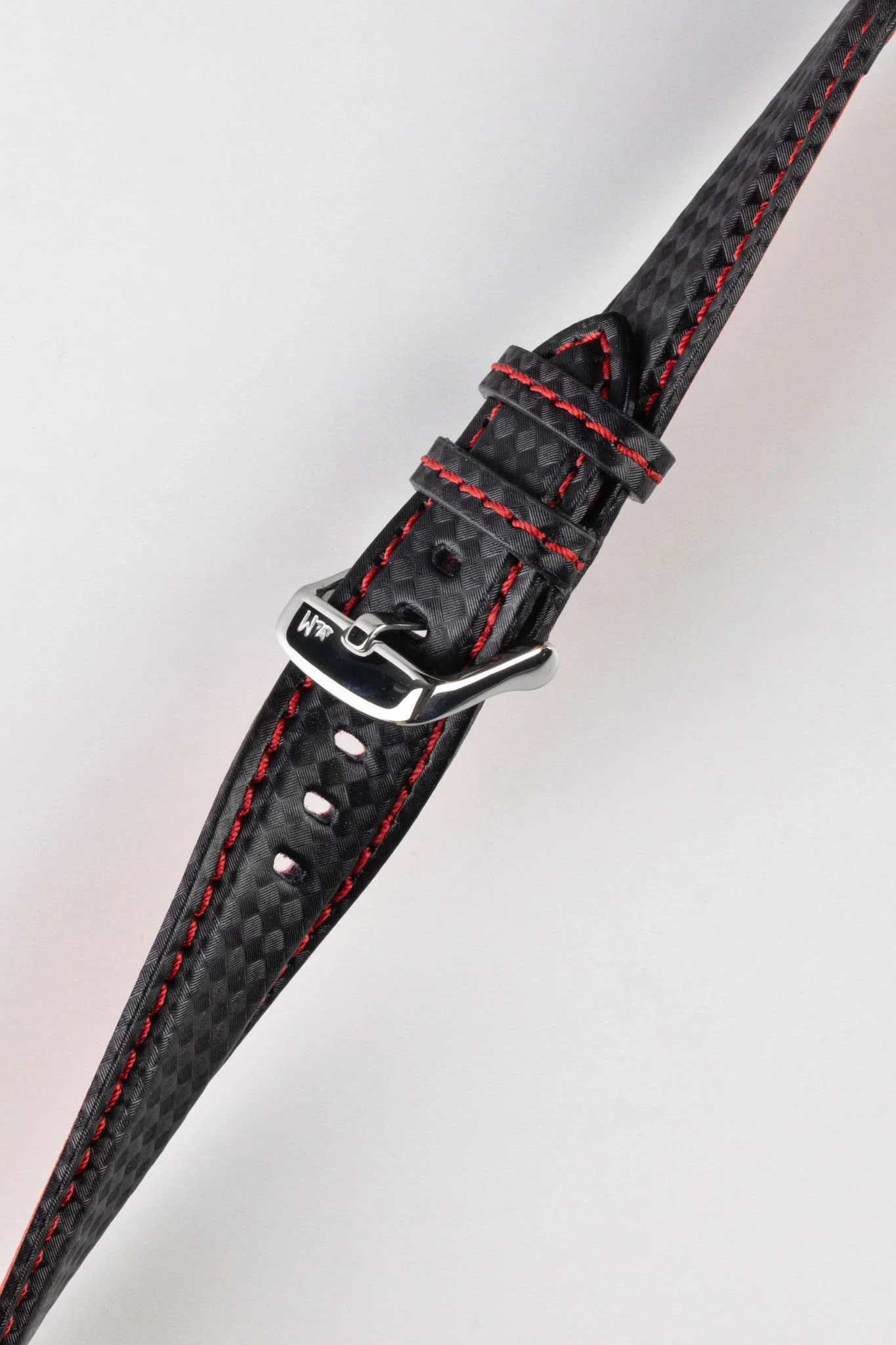 Morellato BIKING Carbon Fibre-Embossed Calfskin Leather Watch Strap in BLACK with RED Stitching - Image 5