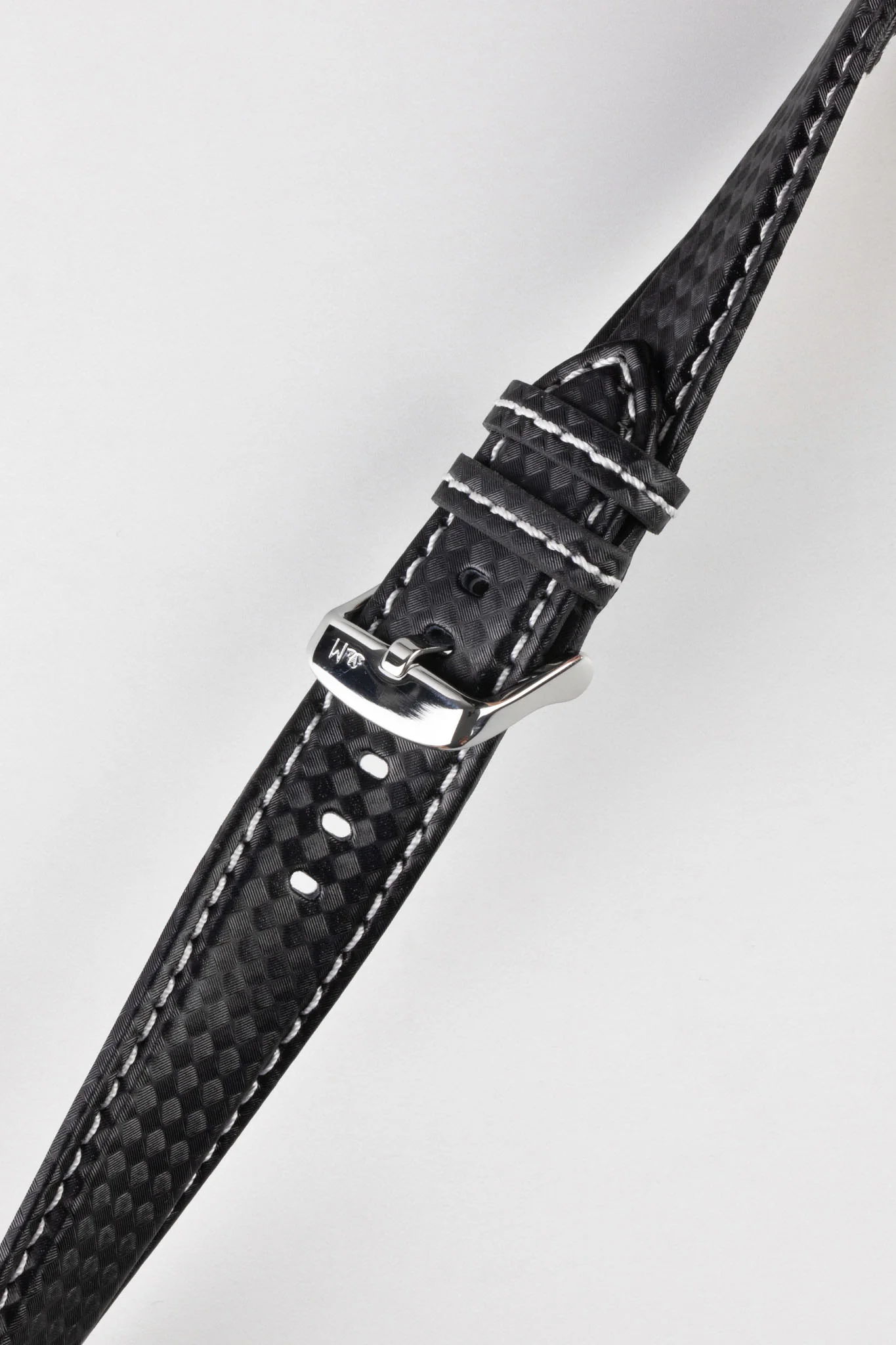 Morellato BIKING Carbon Fibre-Embossed Calfskin Leather Watch Strap in BLACK with WHITE Stitching - Image 5