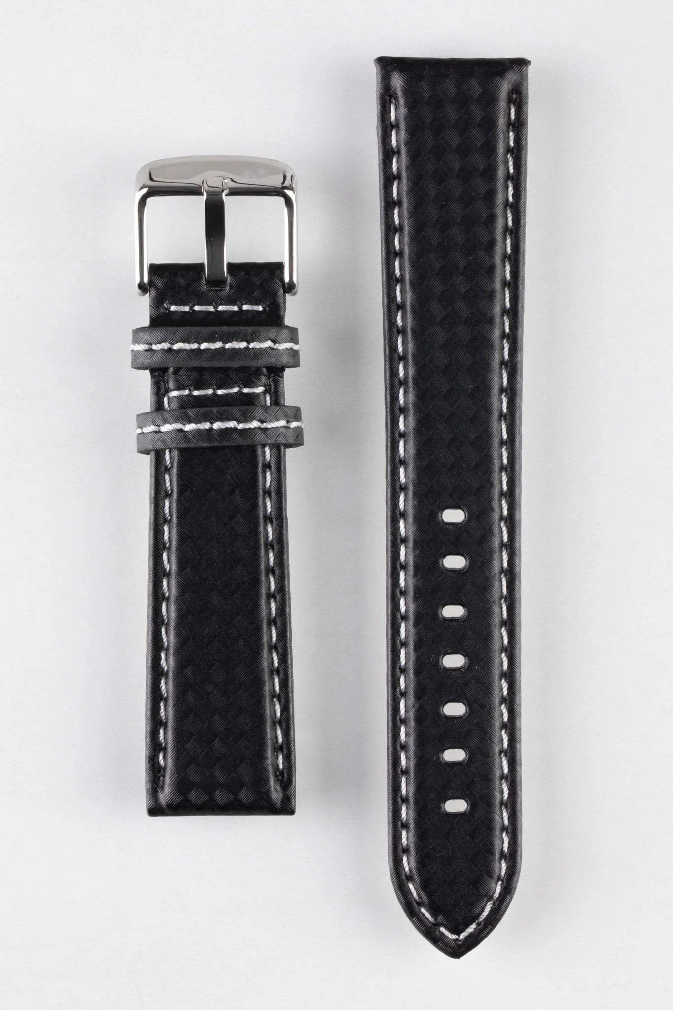 Morellato BIKING Carbon Fibre-Embossed Calfskin Leather Watch Strap in BLACK with WHITE Stitching - Image 8