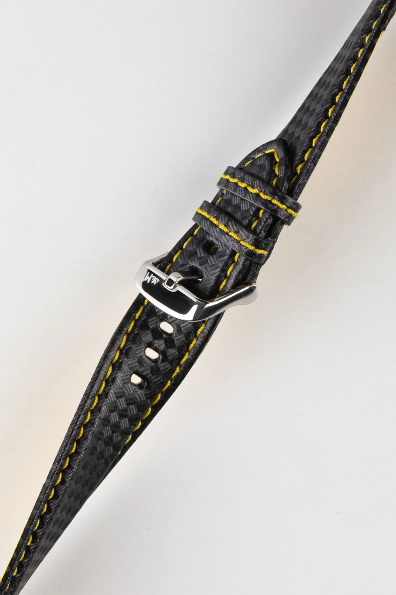 Morellato BIKING Carbon Fibre-Embossed Calfskin Leather Watch Strap in BLACK with YELLOW Stitching - Image 5