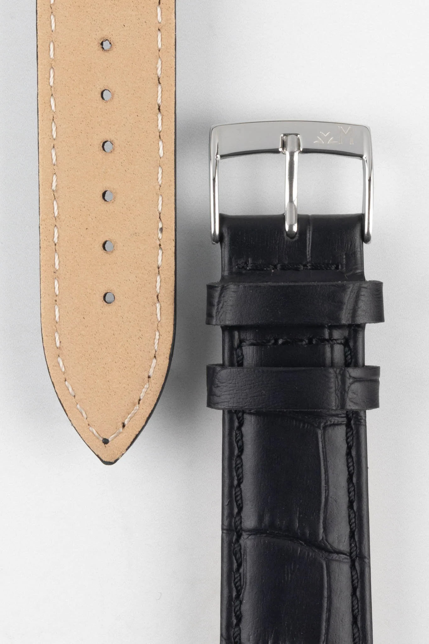 Morellato BOLLE Alligator-Embossed Calfskin Leather Watch Strap in BLACK - Image 3