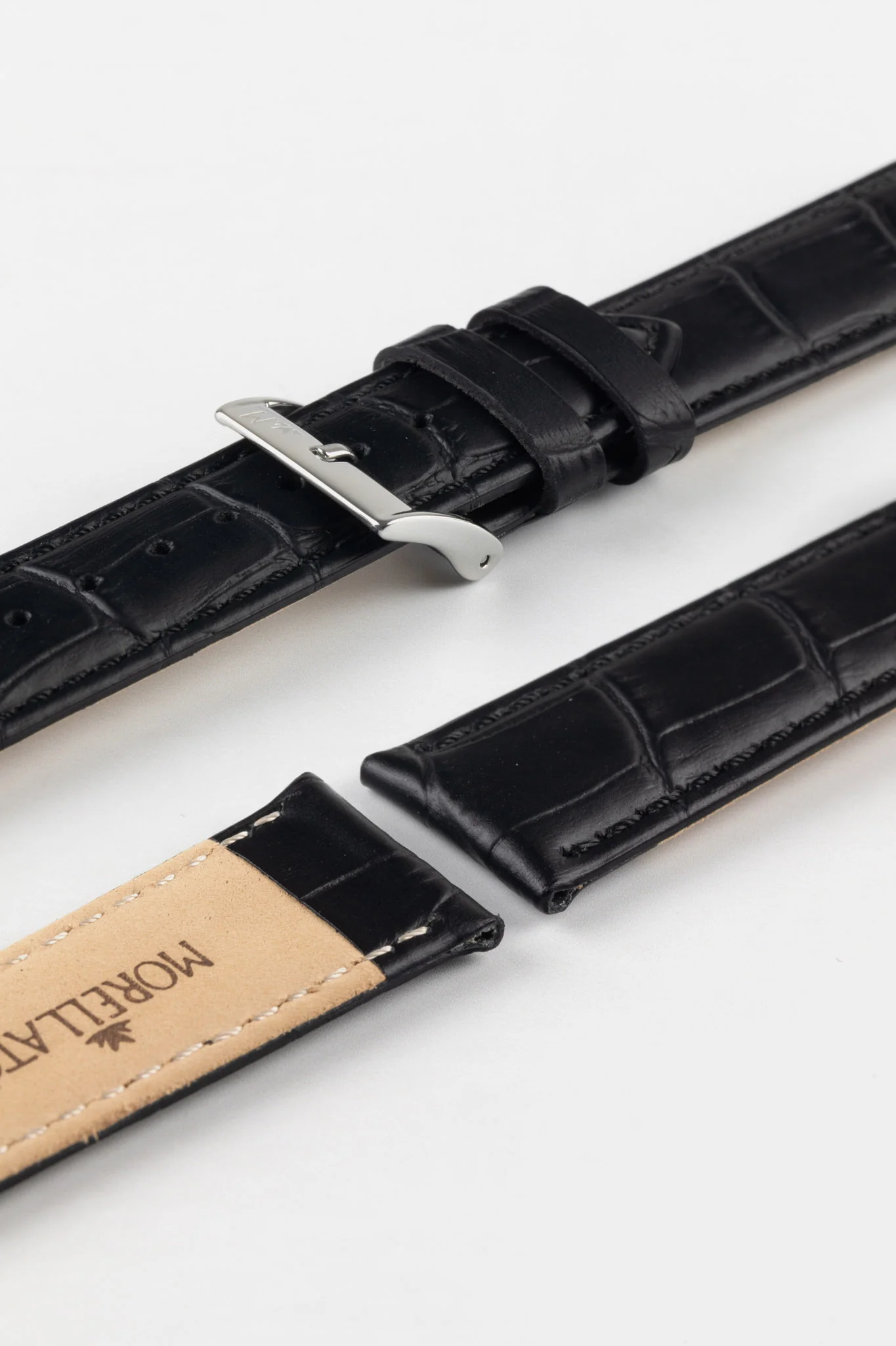 Morellato BOLLE Alligator-Embossed Calfskin Leather Watch Strap in BLACK - Image 7