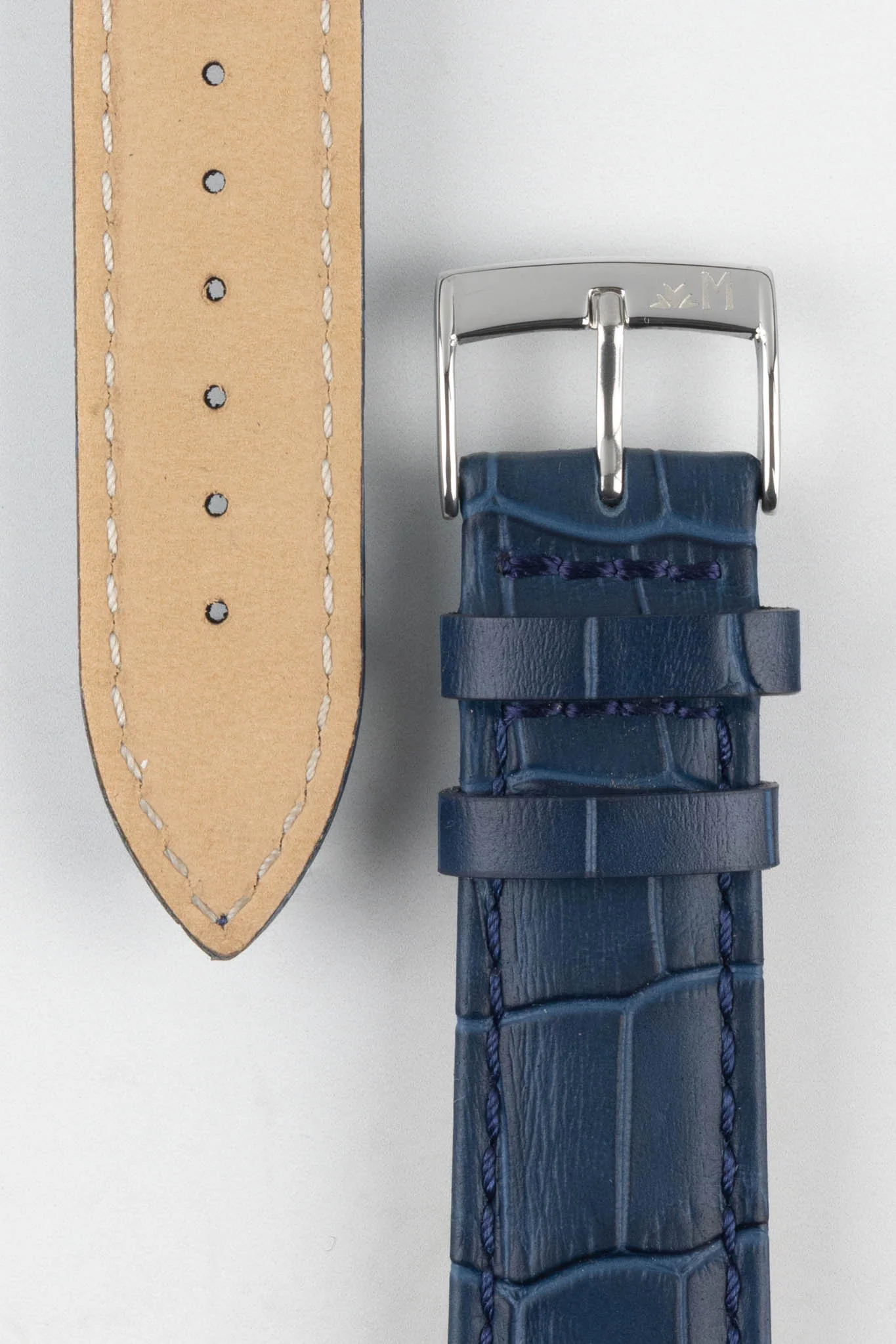 Morellato BOLLE Alligator-Embossed Calfskin Leather Watch Strap in BLUE - Image 3