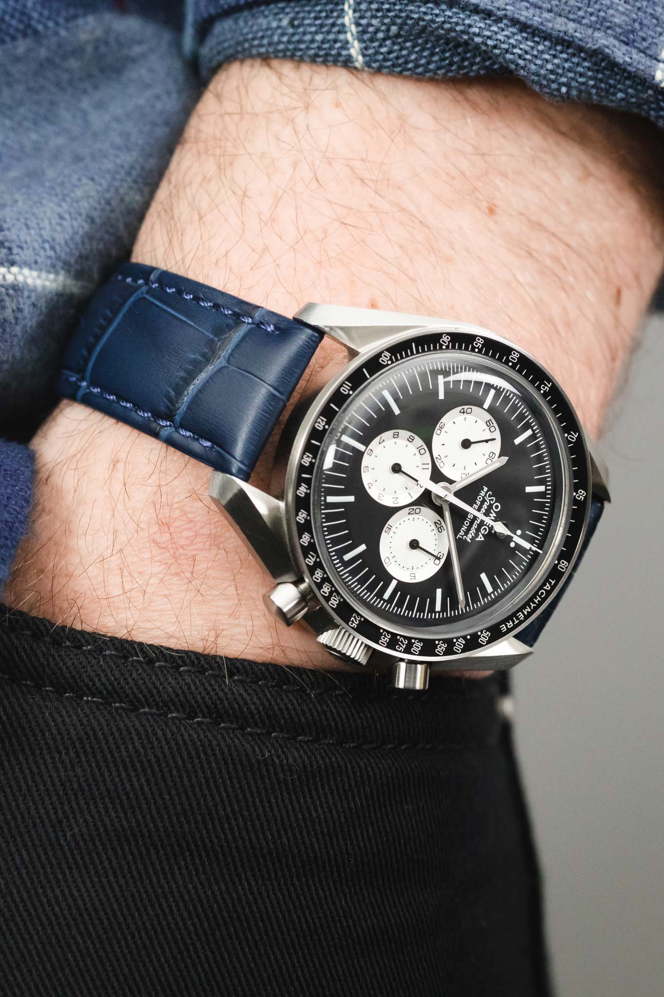 Morellato BOLLE Alligator-Embossed Calfskin Leather Watch Strap in BLUE - Image 6