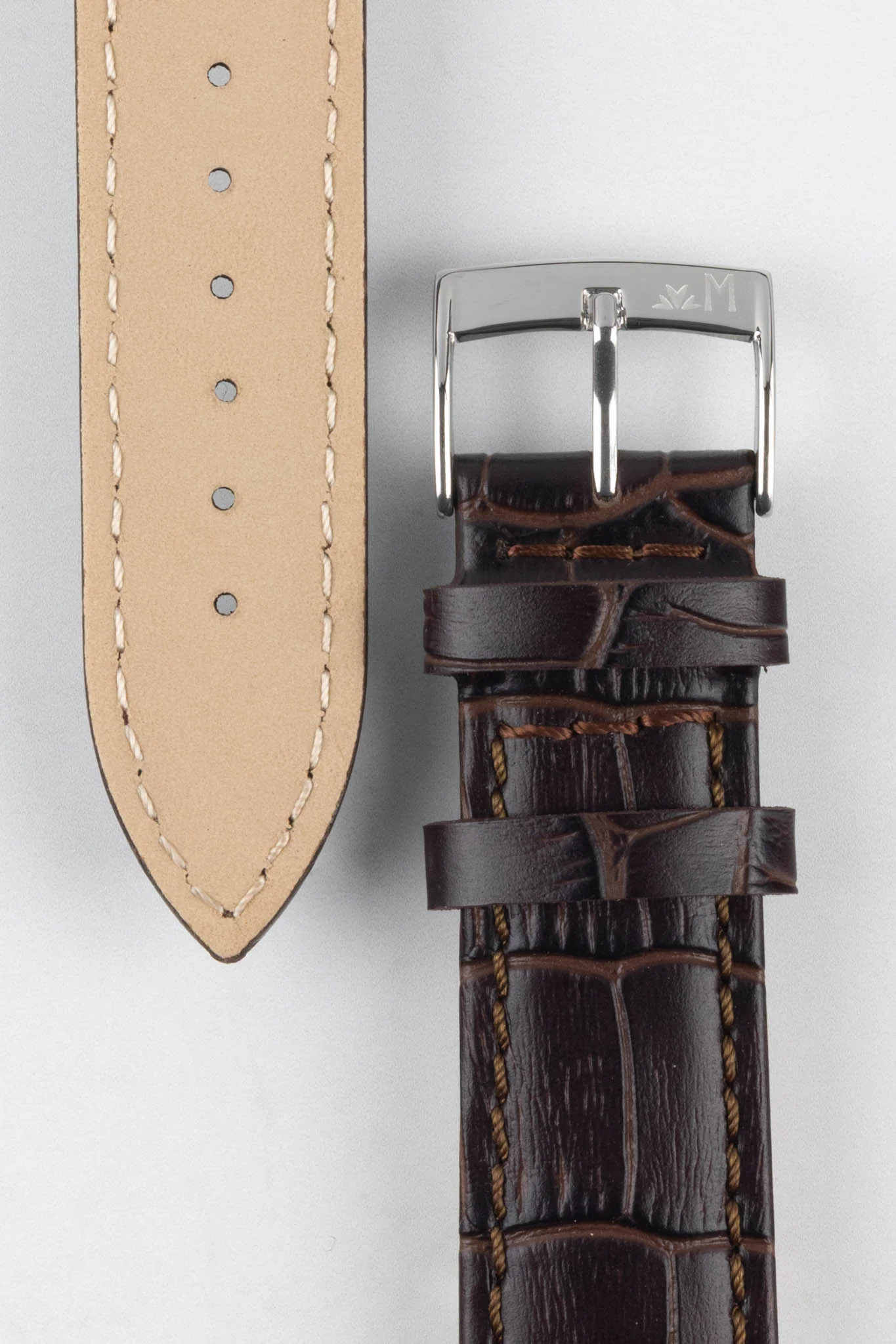 Morellato BOLLE Alligator-Embossed Calfskin Leather Watch Strap in BROWN - Image 3