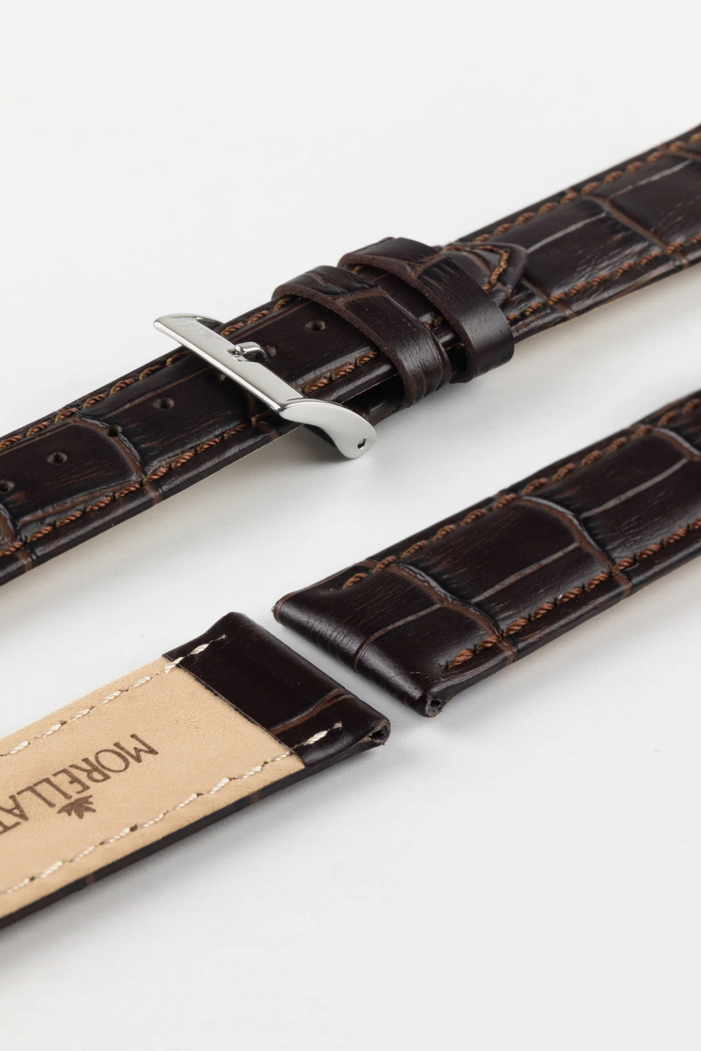 Morellato BOLLE Alligator-Embossed Calfskin Leather Watch Strap in BROWN - Image 7