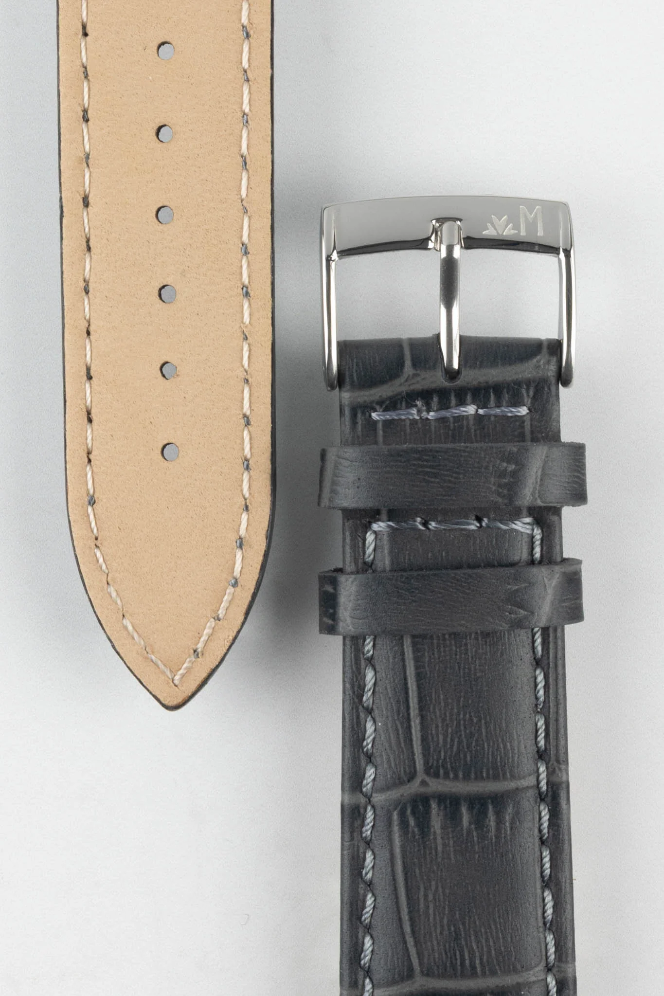 Morellato BOLLE Alligator-Embossed Calfskin Leather Watch Strap in DARK GREY - Image 3