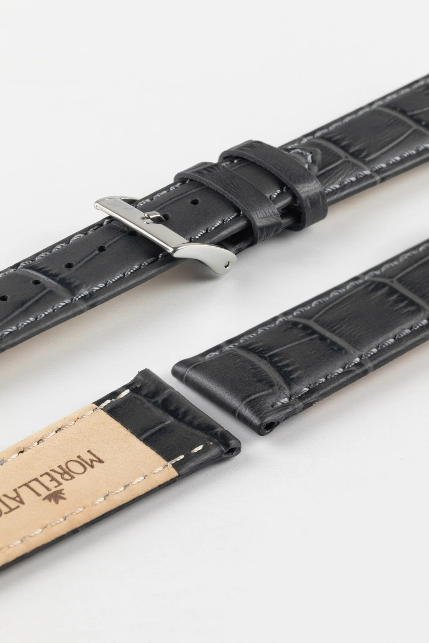 Morellato BOLLE Alligator-Embossed Calfskin Leather Watch Strap in DARK GREY - Image 7