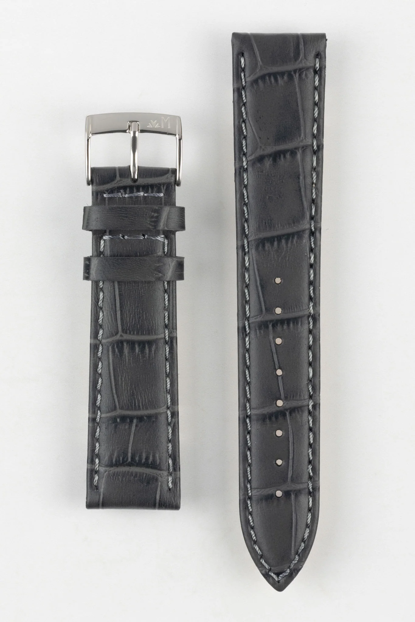 Morellato BOLLE Alligator-Embossed Calfskin Leather Watch Strap in DARK GREY - Image 9