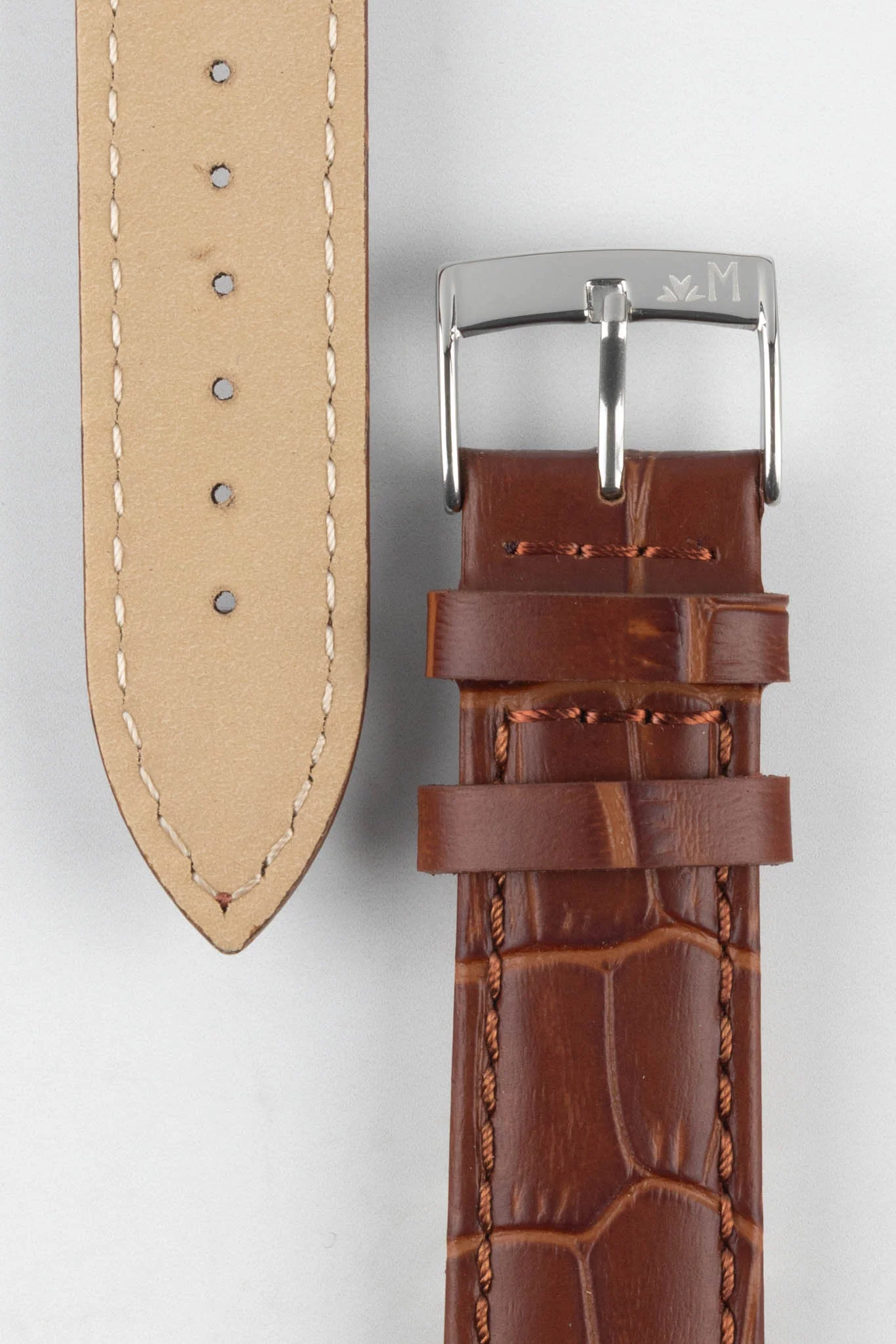 Morellato BOLLE Alligator-Embossed Calfskin Leather Watch Strap in GOLD BROWN - Image 3