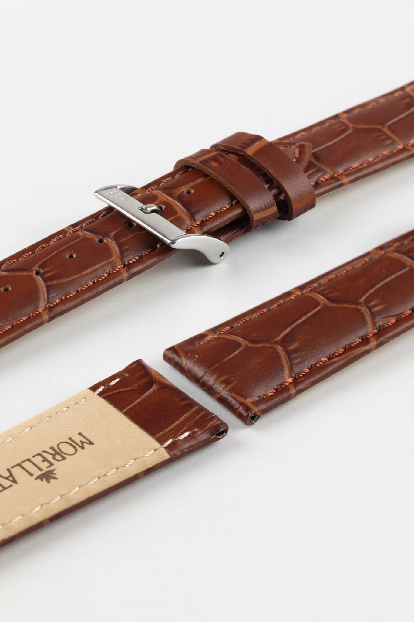 Morellato BOLLE Alligator-Embossed Calfskin Leather Watch Strap in GOLD BROWN - Image 7