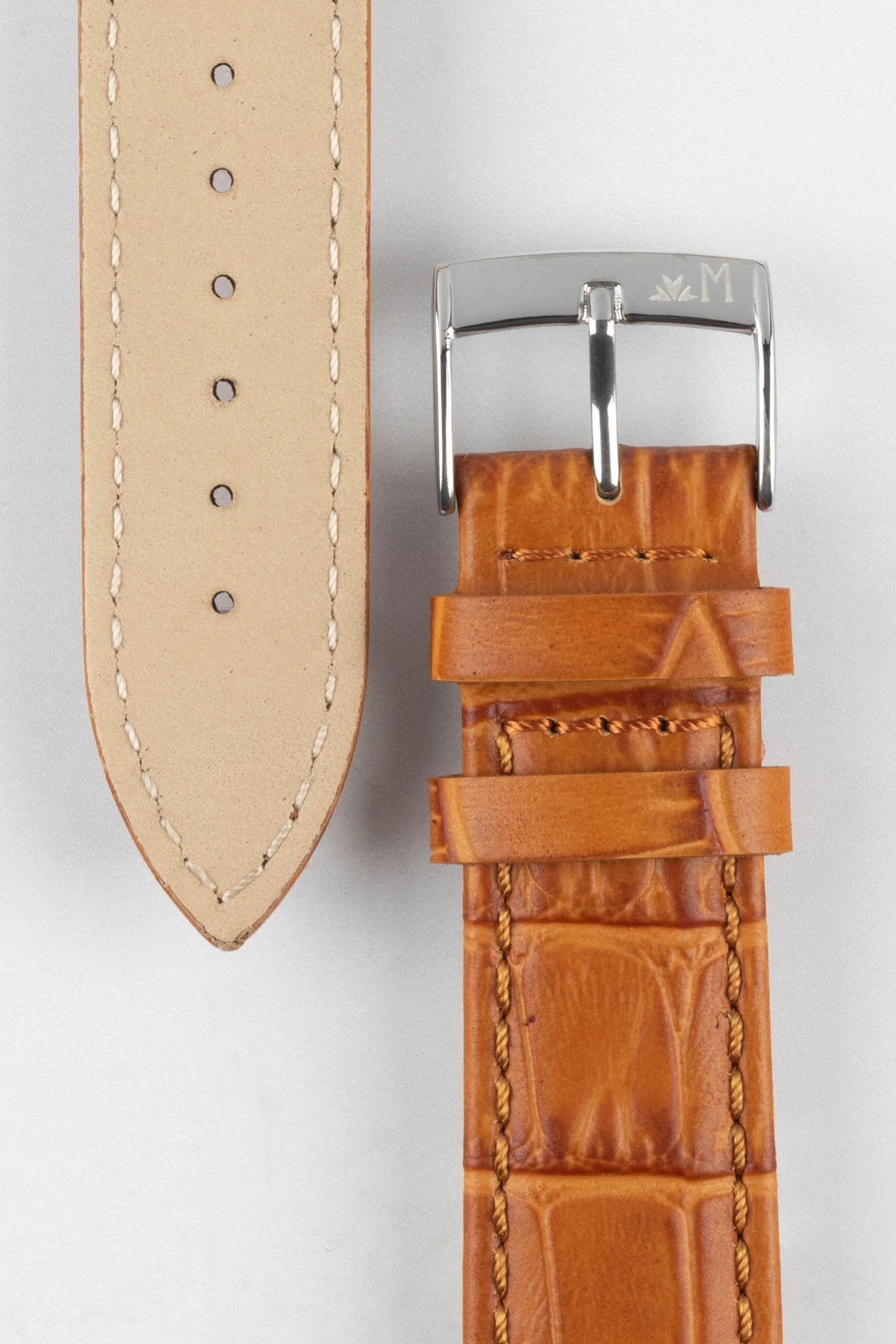 Morellato BOLLE Alligator-Embossed Calfskin Leather Watch Strap in HONEY - Image 3